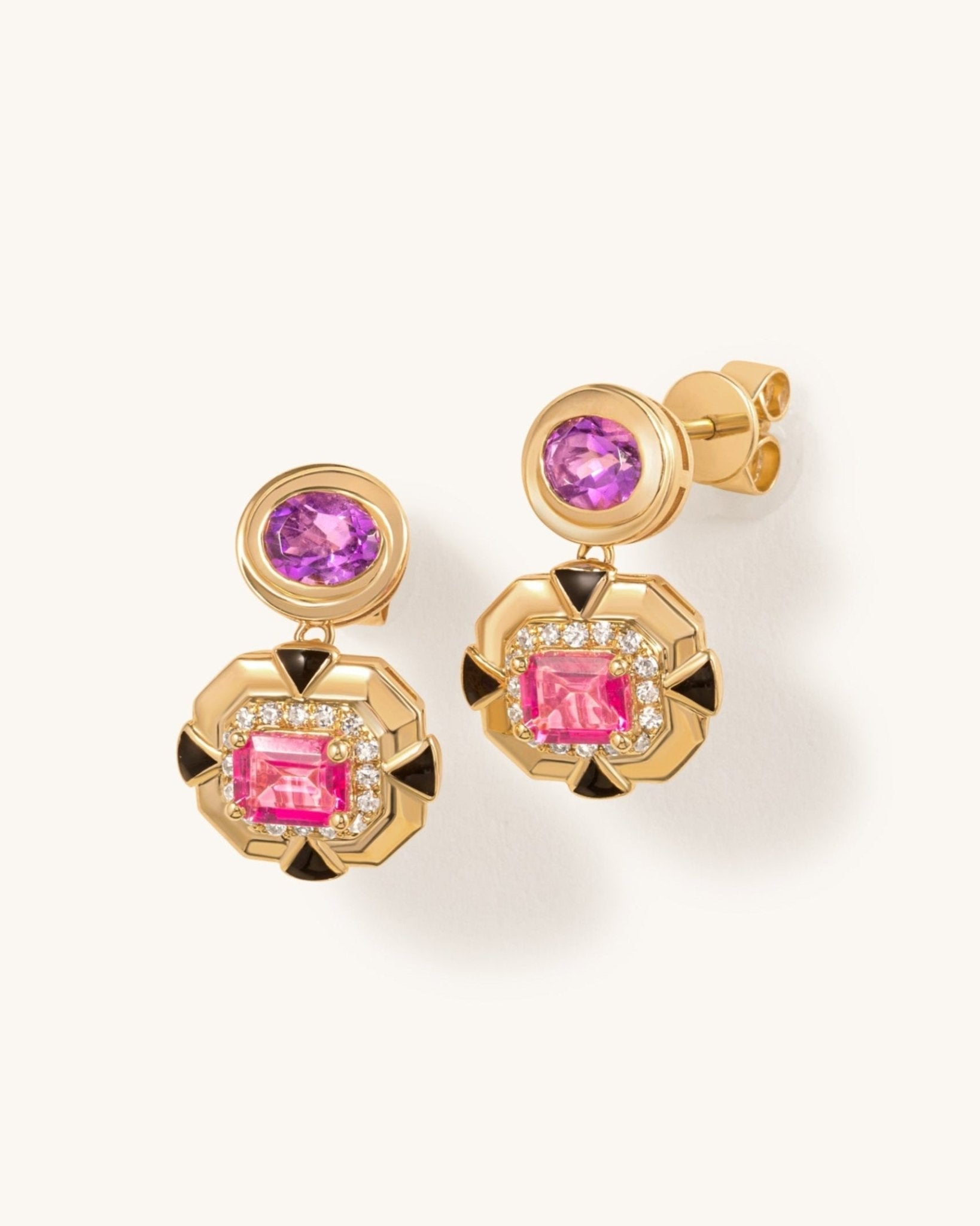 Multi Gemstone Geometric Cushion Studs - Sparkle Society