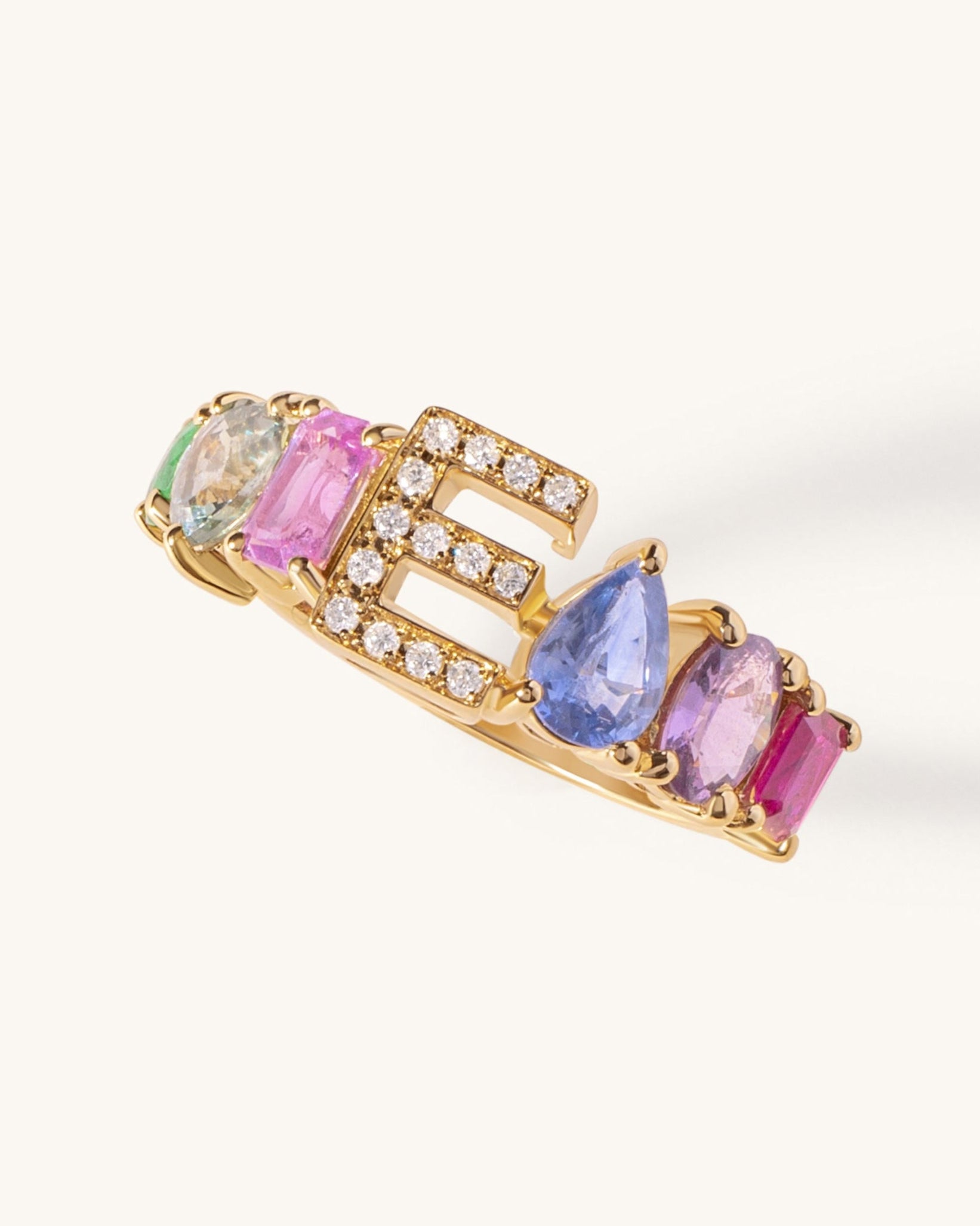 Multi Shape Gemstone Diamond Initial Ring - Sparkle Society