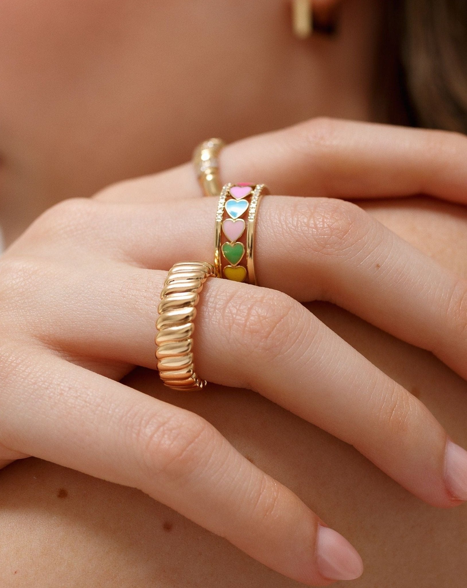 Multicolor Enamel Heart Diamond Ring - Sparkle Society
