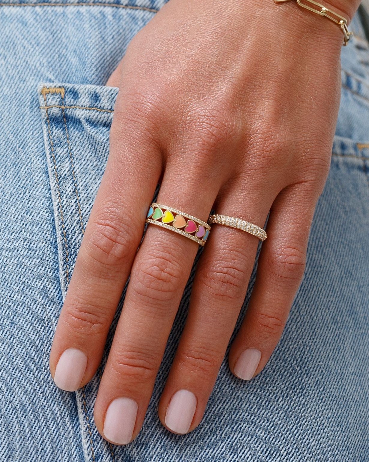 Multicolor Enamel Heart Diamond Ring - Sparkle Society