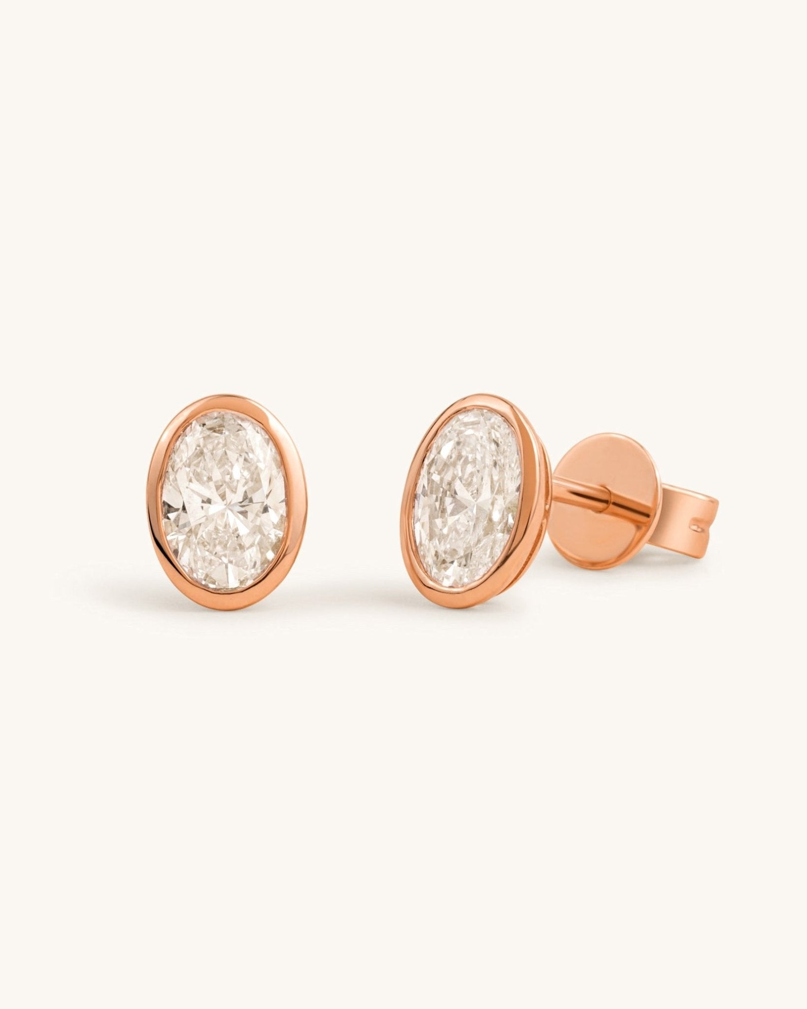 Oval Diamond Bezel Studs - Sparkle Society