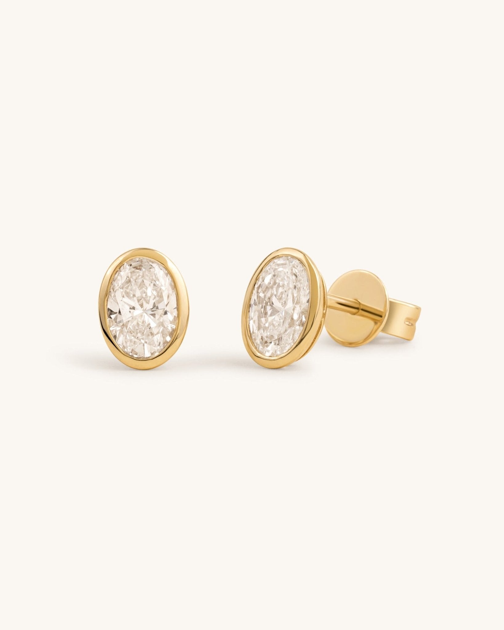 Oval Diamond Bezel Studs - Sparkle Society