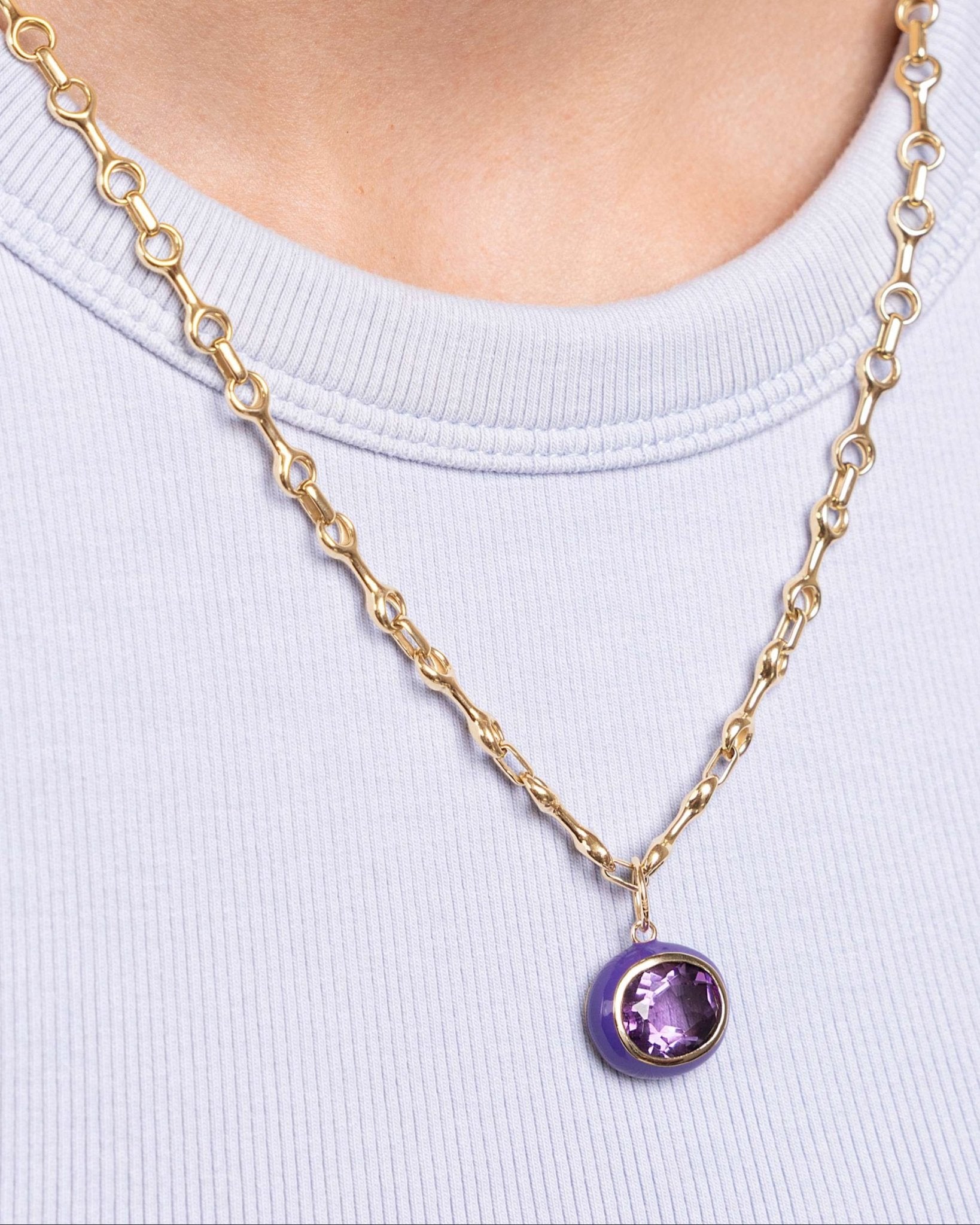 Oval Gemstone Bezel Enamel Outline Charm - Sparkle Society
