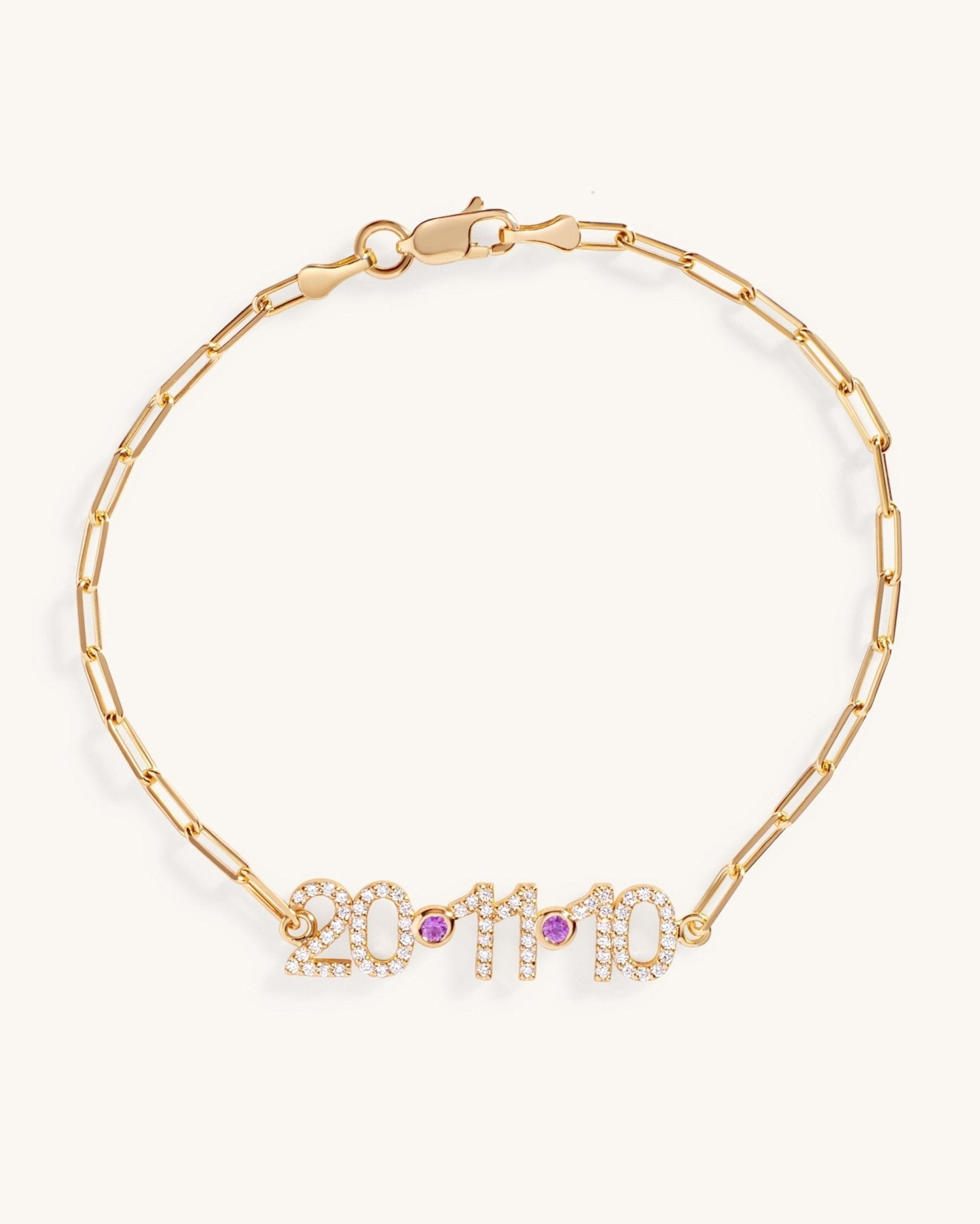 Pave Diamond Special Date On Paper Clip Bracelet - Sparkle Society