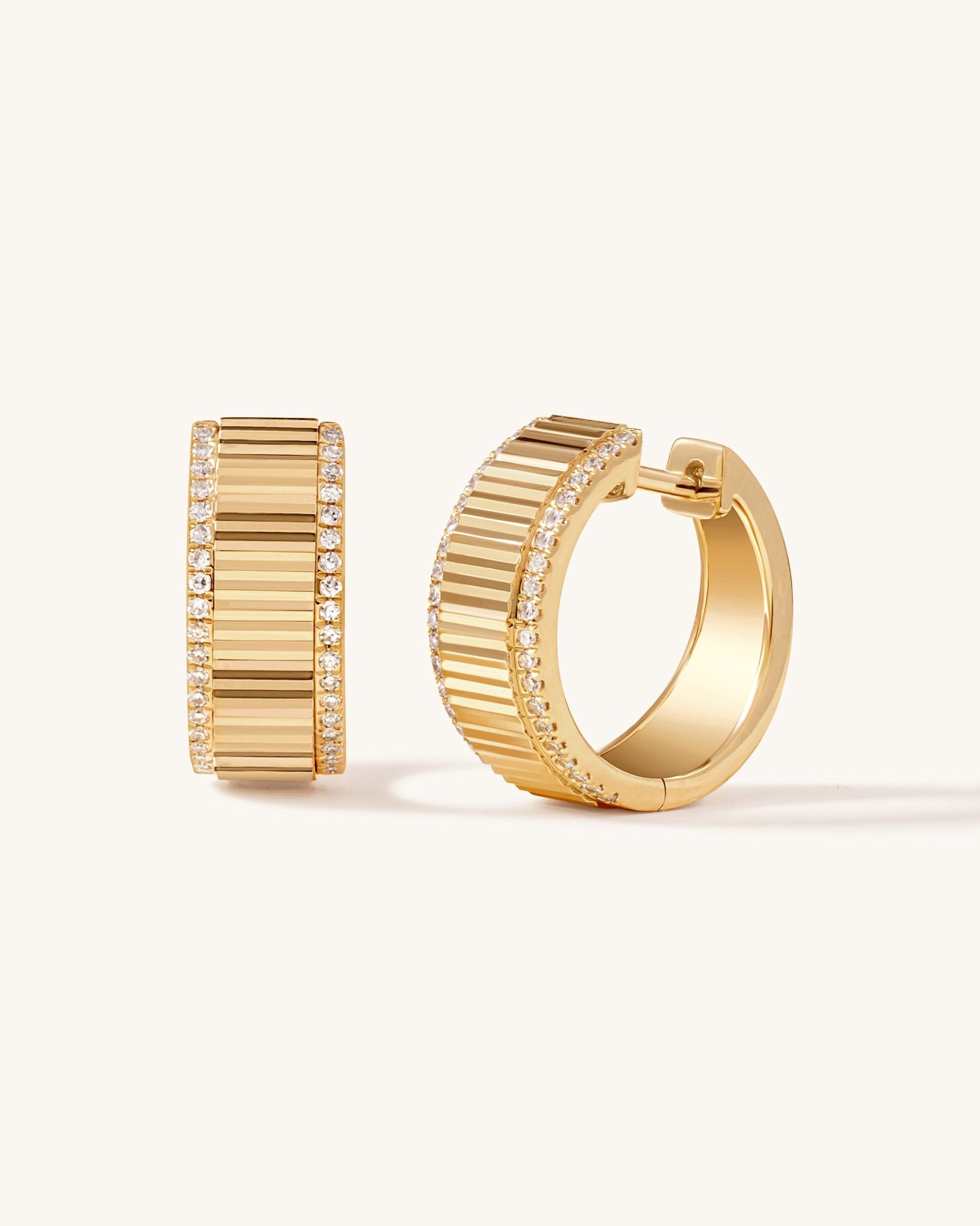 Pave Outline Fluted Gold Hoops - Sparkle Society