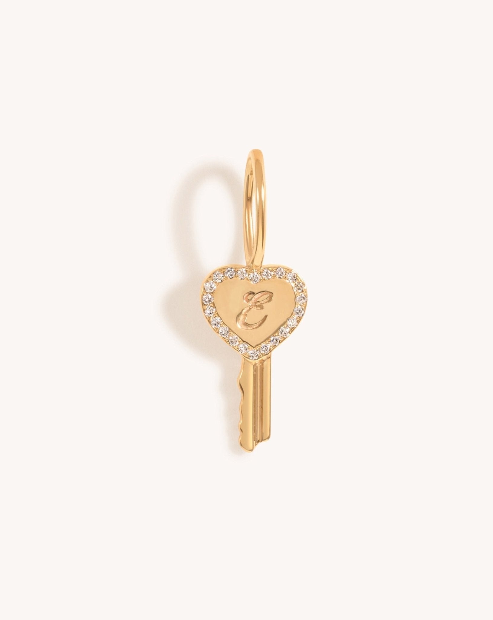 Pave Outline Gold Heart Key Initial Necklace Charm - Sparkle Society