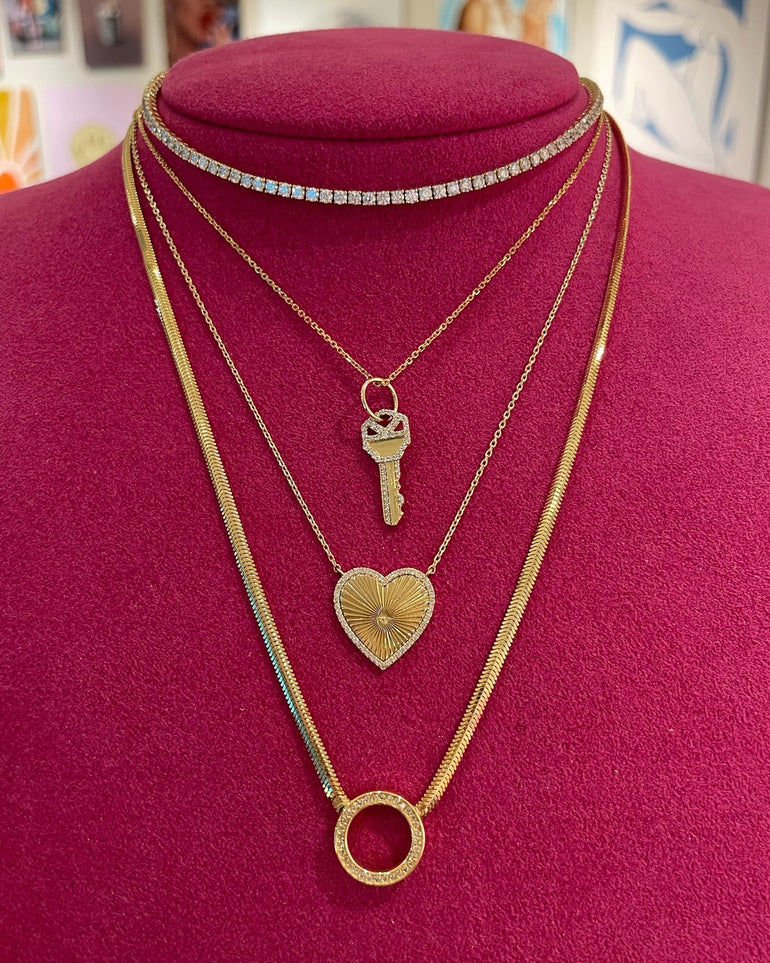 Pave Outline Gold Radiant Diamond Heart Necklace - Sparkle Society