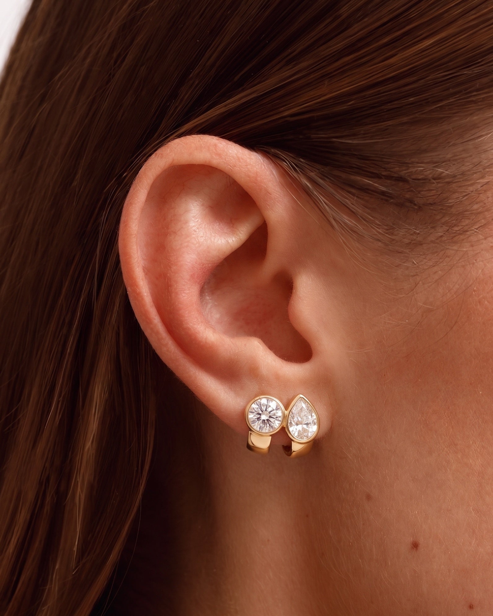 Pear and Round Diamond Caged Studs - Sparkle Society