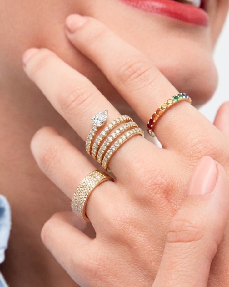 Pear Diamond Spiral Ring - Sparkle Society