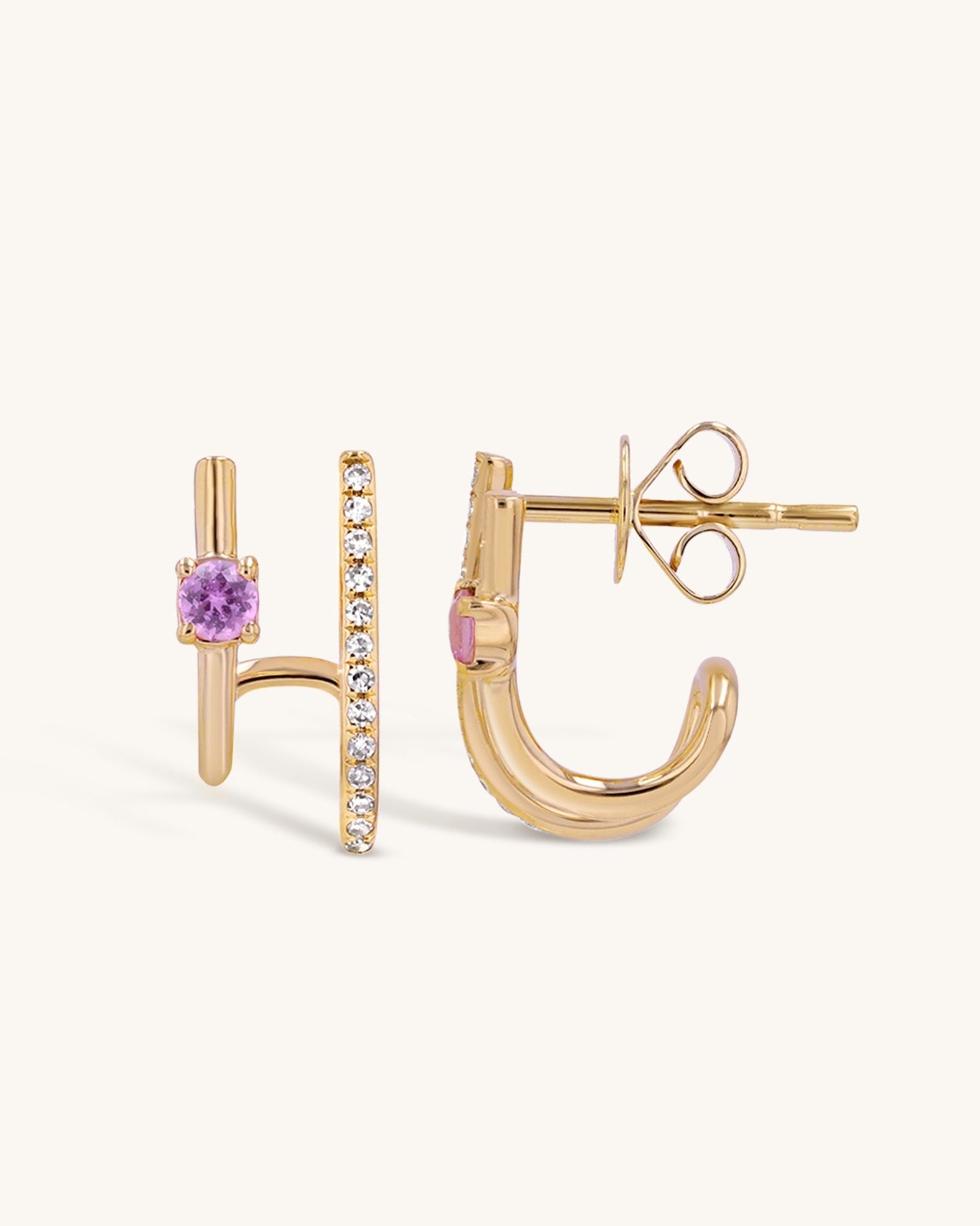 Pink Sapphire and Diamond J - Earrings - Sparkle Society