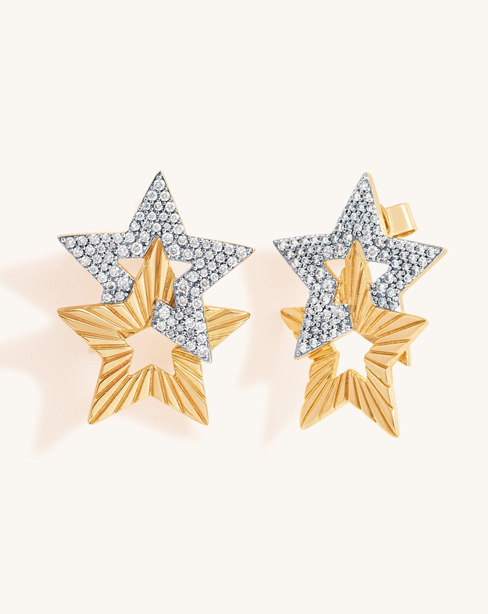 Radiant Gold And Diamond Double Star Stud - Sparkle Society