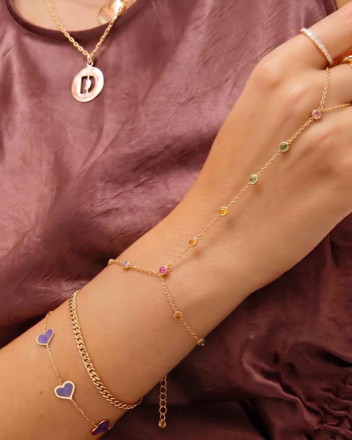 Rainbow Bezels Hand Chain Bracelet - Sparkle Society