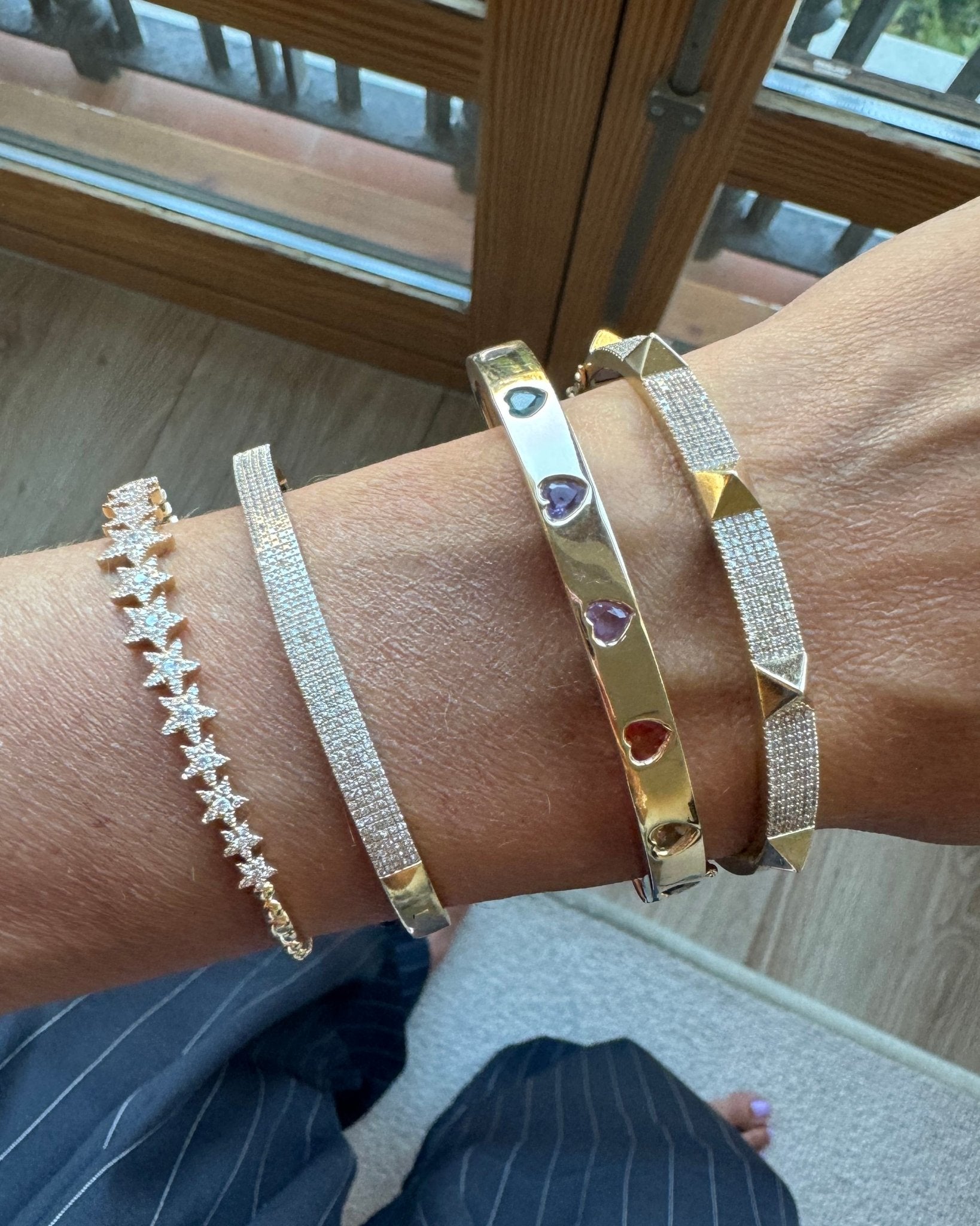 Rainbow Heart Shape Gold Bangle - Sparkle Society