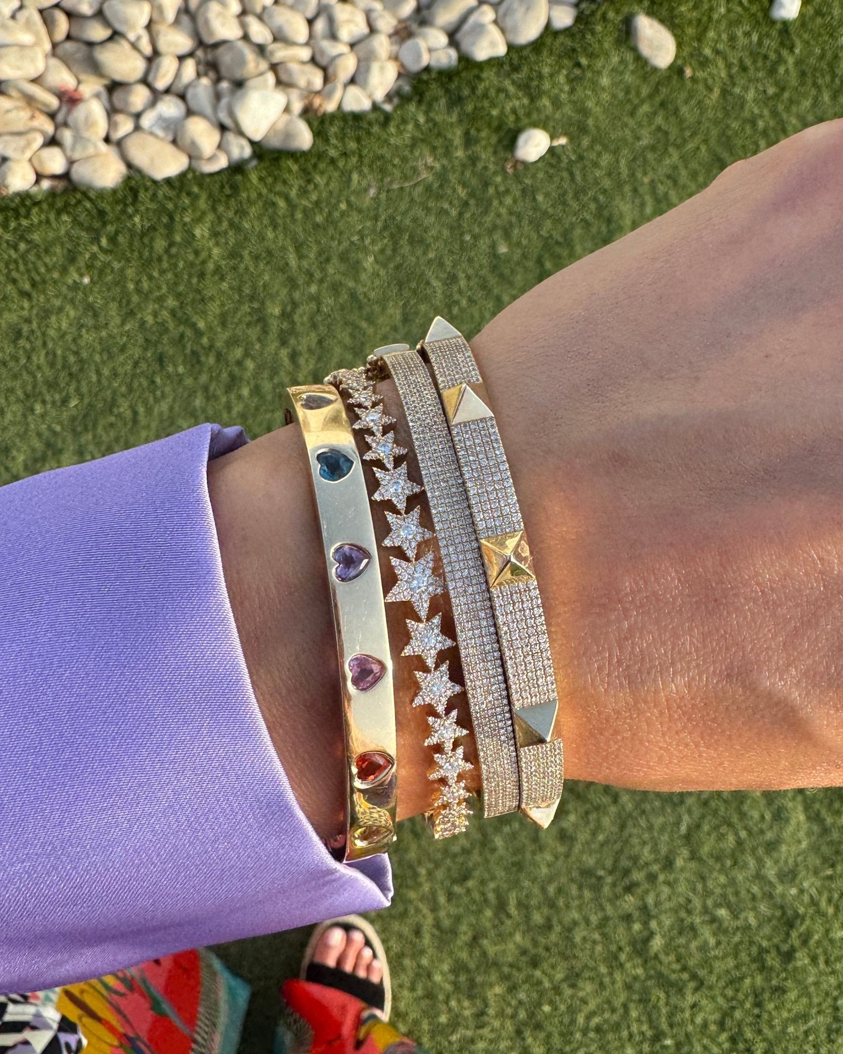 Rainbow Heart Shape Gold Bangle - Sparkle Society