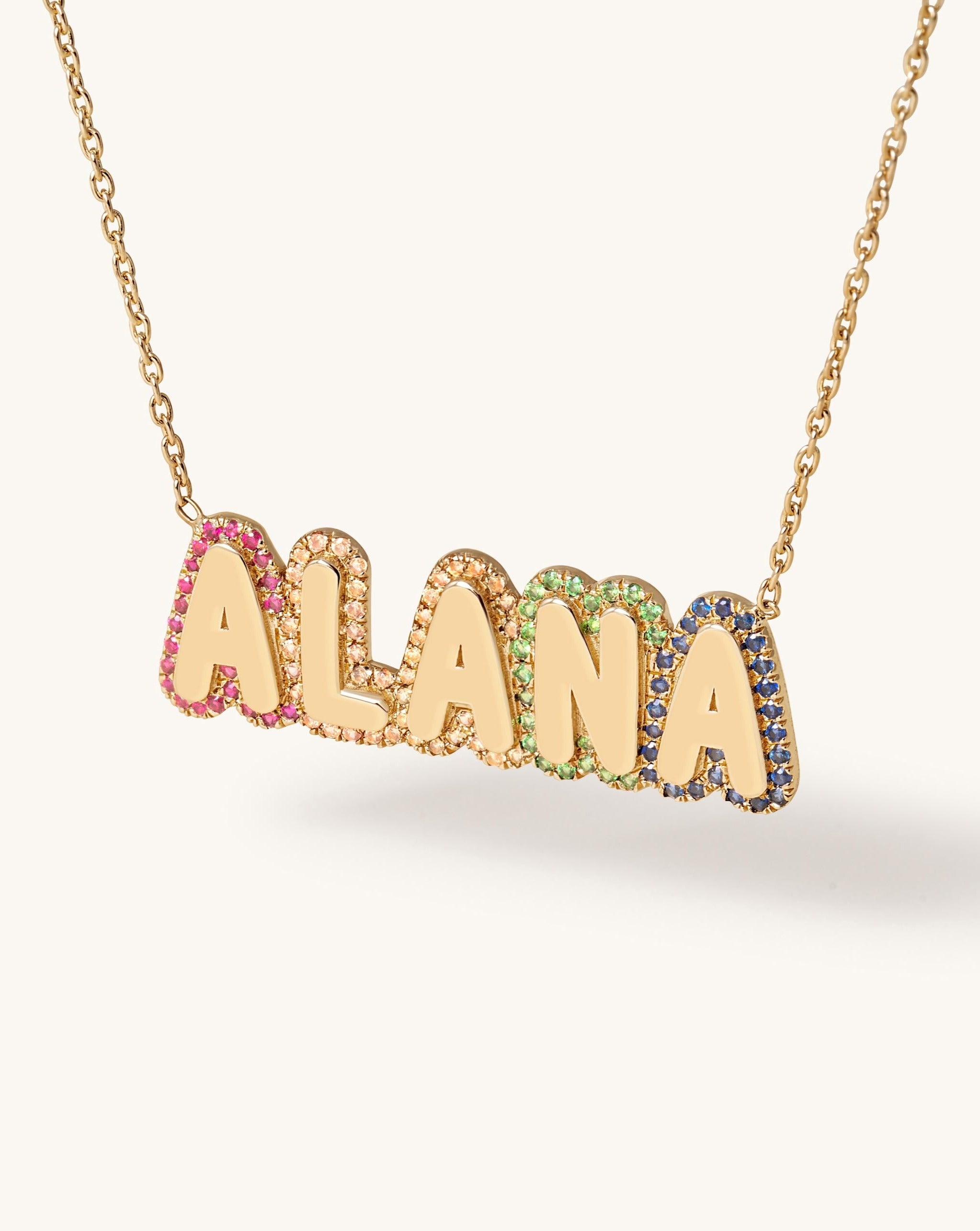 Rainbow Outline Bubble Font Name Necklace - Sparkle Society