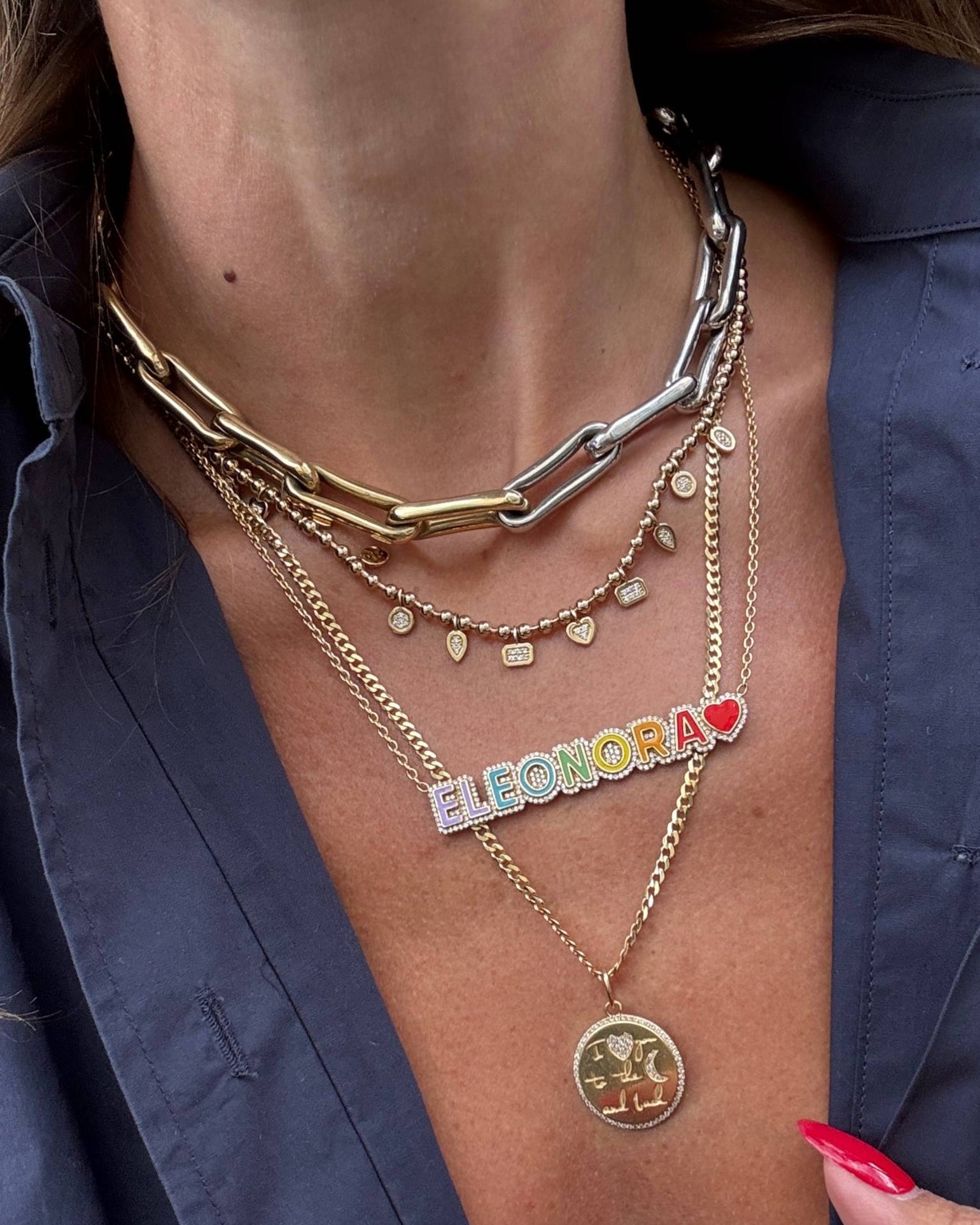 Rainbow Pave Outline Enamel Love Necklace - Sparkle Society