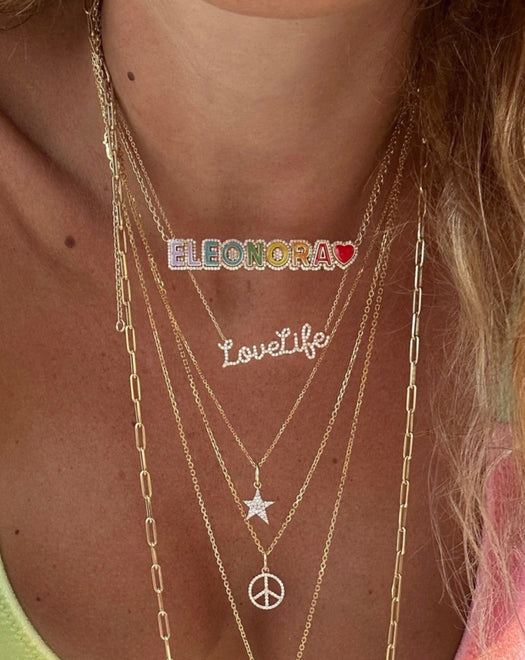 Rainbow Pave Outline Enamel Love Necklace - Sparkle Society