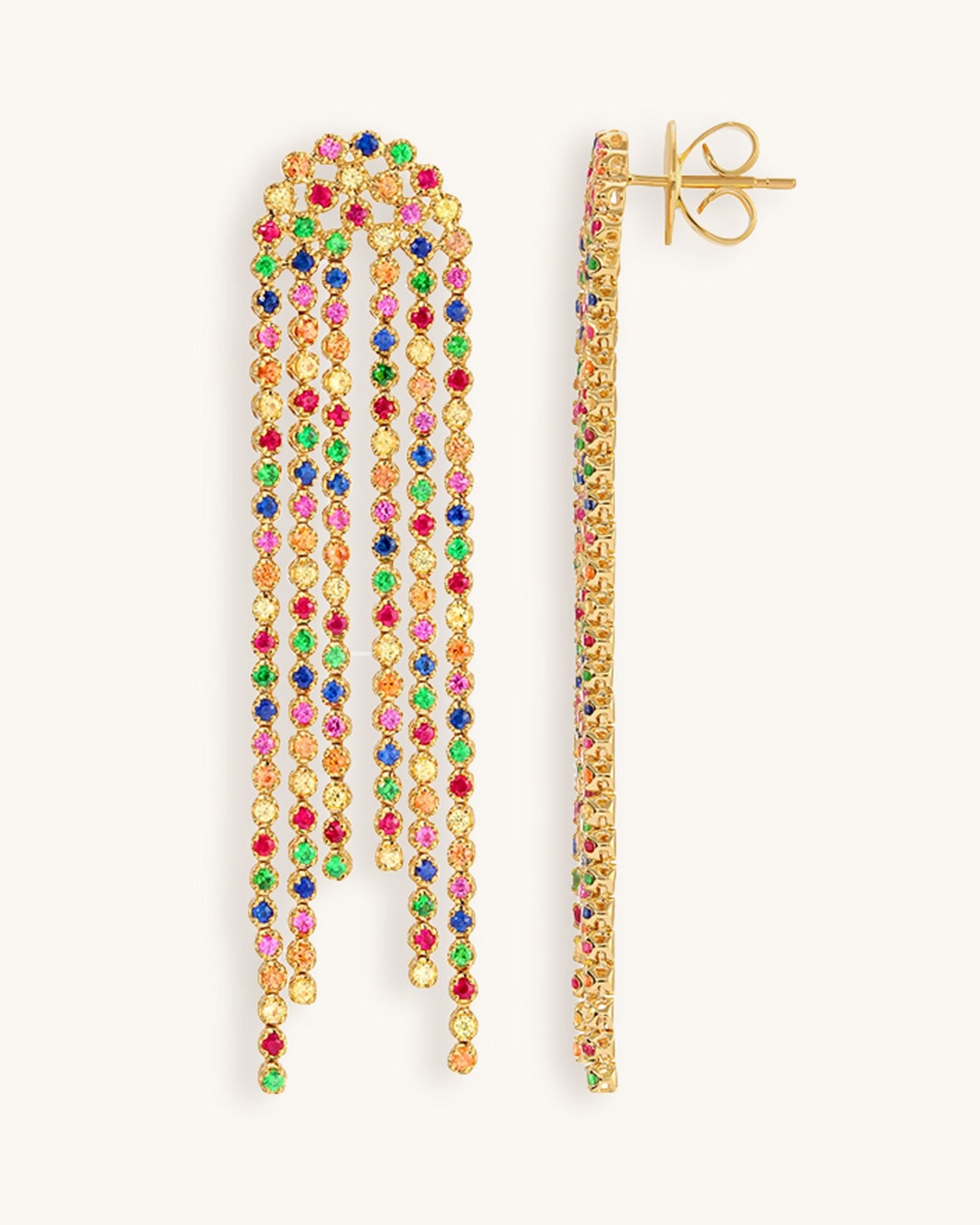 Rainbow Prong Tennis Triple Drop Earrings - Sparkle Society