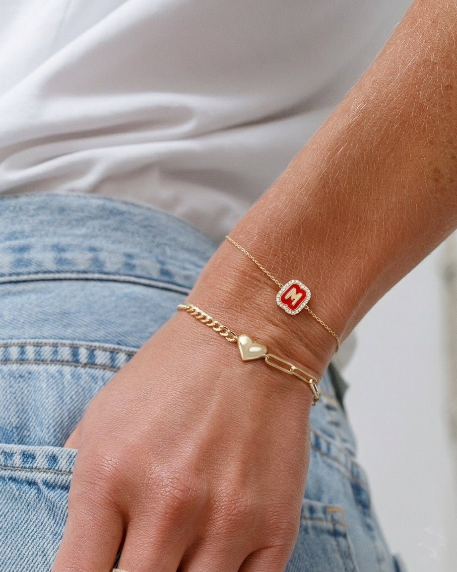 Single Diamond and Enamel Bubble Initial Bracelet - Sparkle Society