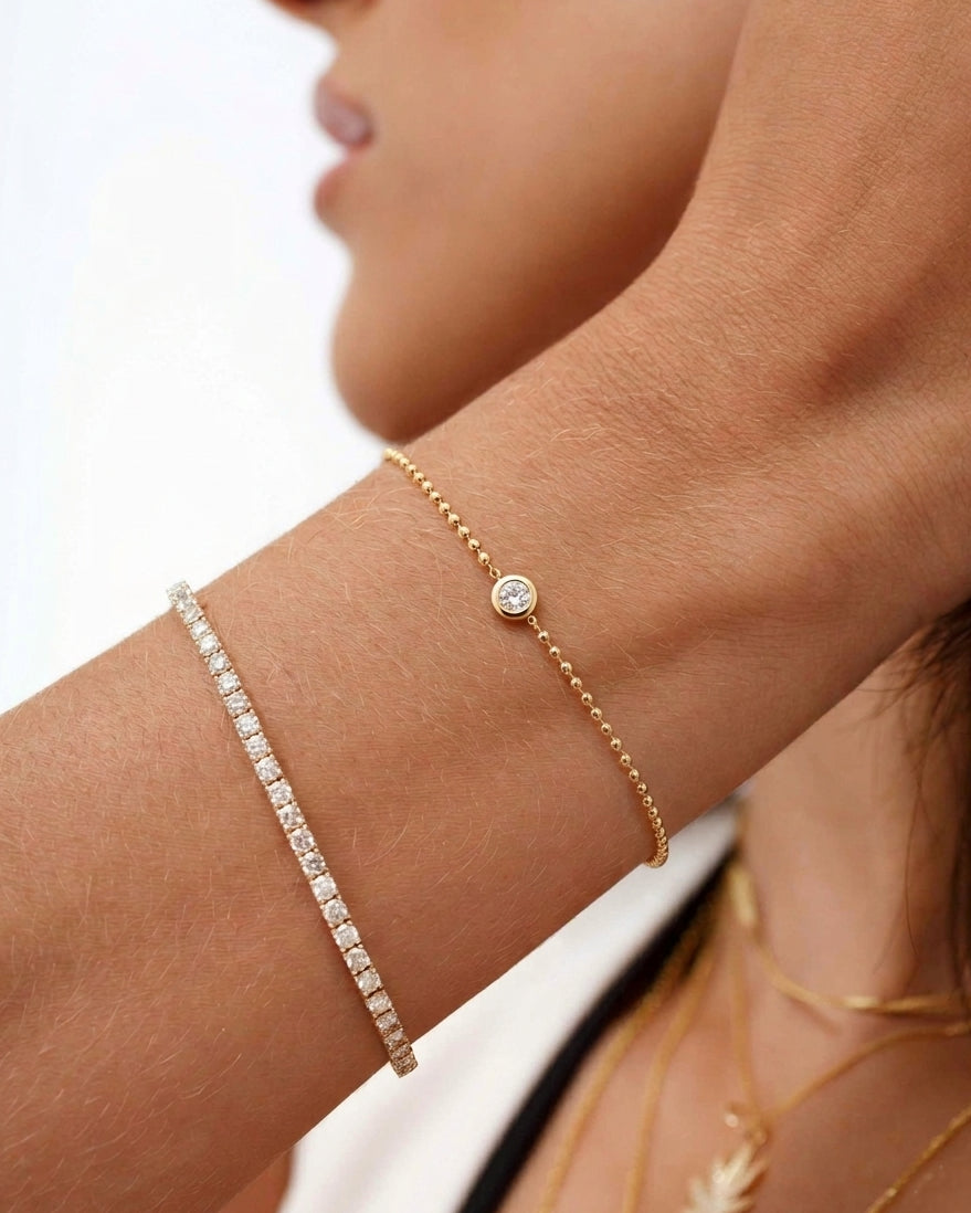 Single Diamond Cut Beaded Chain Bracelet - Sparkle Society