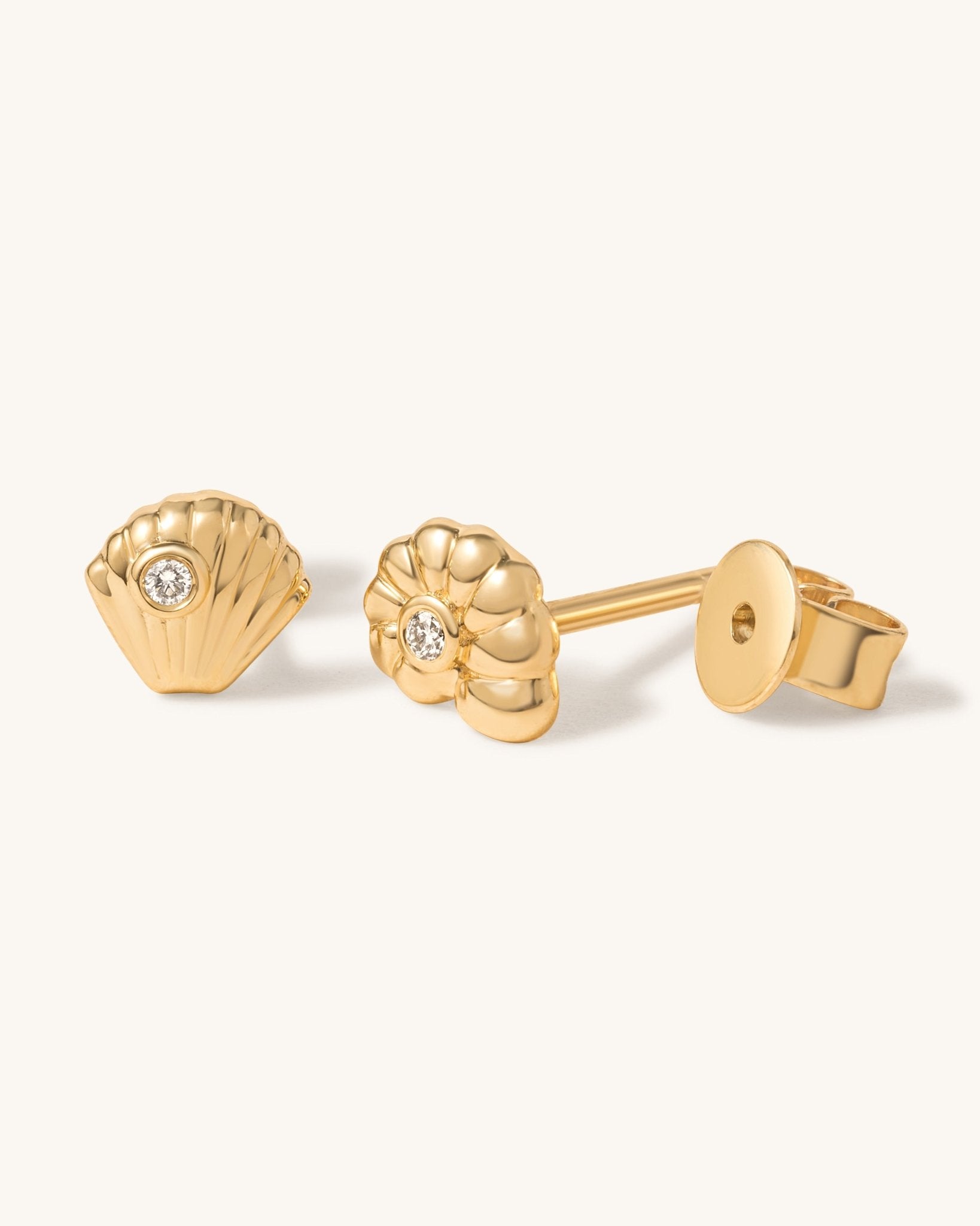 Single Diamond Seashell Studs - Sparkle Society