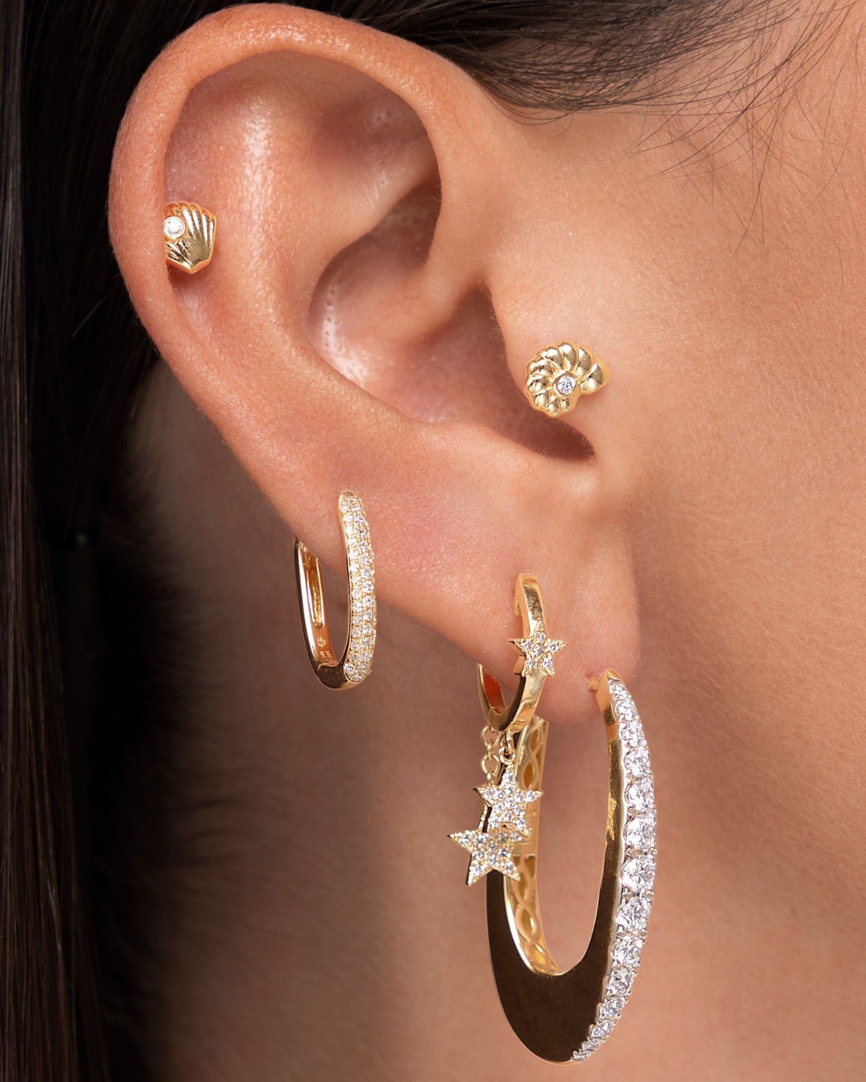Single Diamond Seashell Studs - Sparkle Society