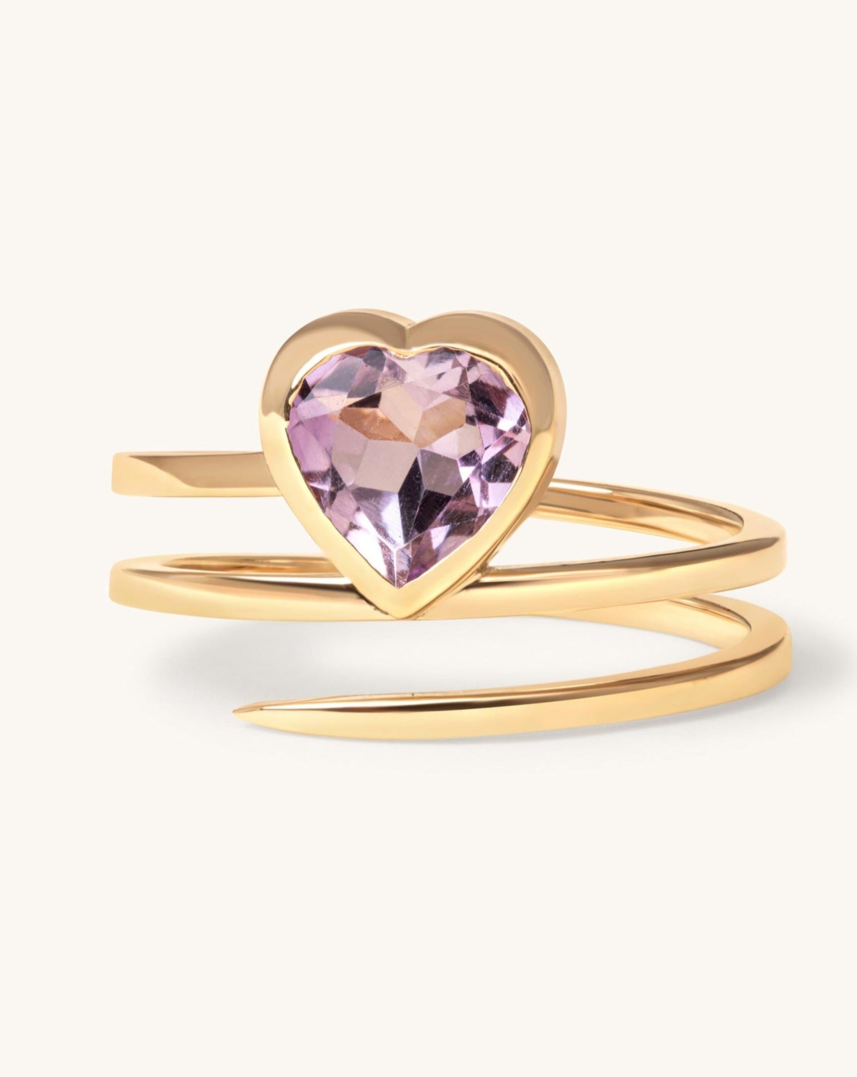 Single Gemstone Heart Shape Gold Spiral Ring - Sparkle Society