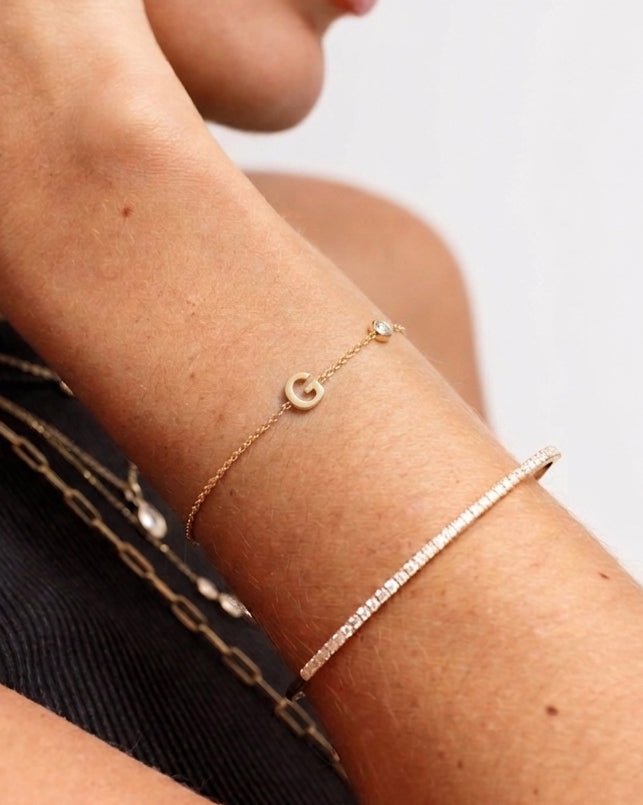 Single Gold Initial and Bezel Bracelet - Sparkle Society
