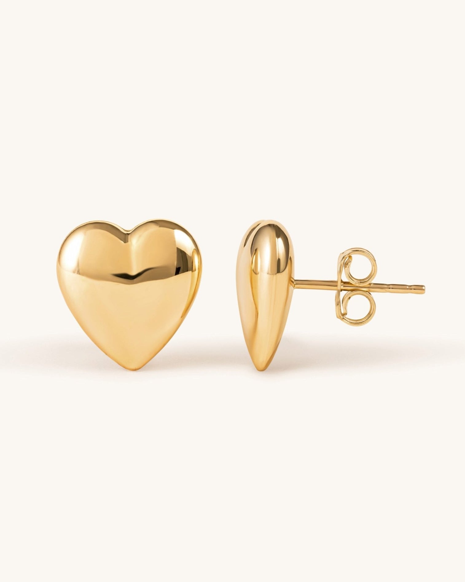 Small Solid Gold Puffed Heart Studs - Sparkle Society