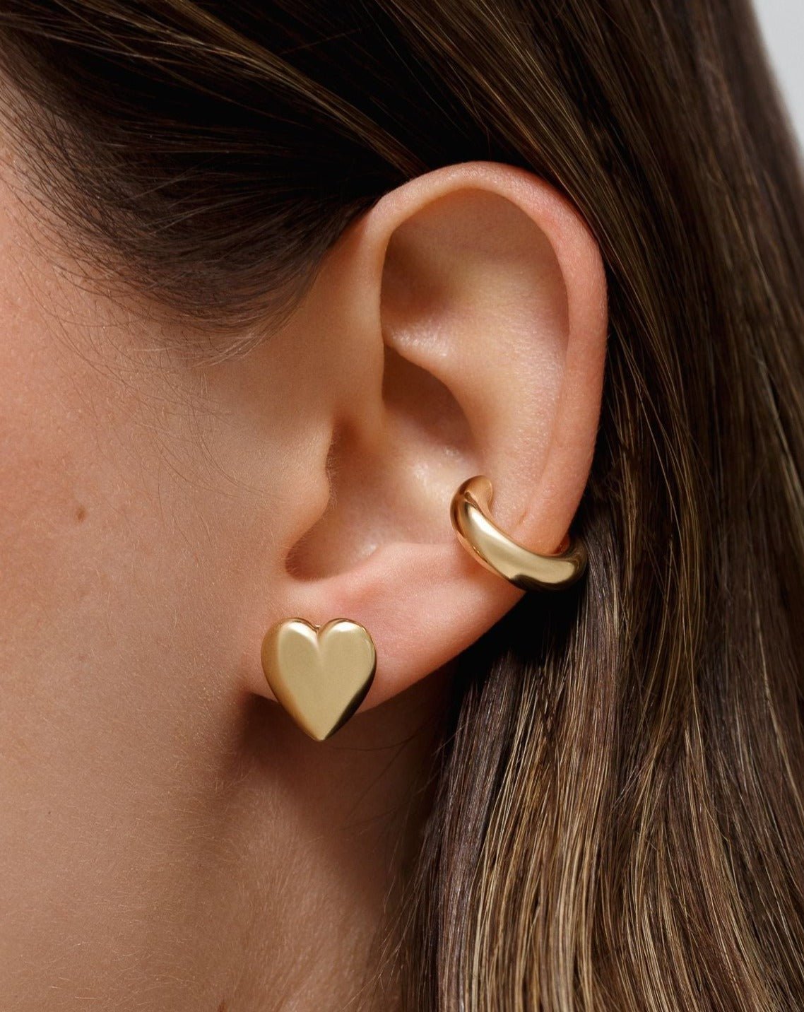 Small Solid Gold Puffed Heart Studs - Sparkle Society