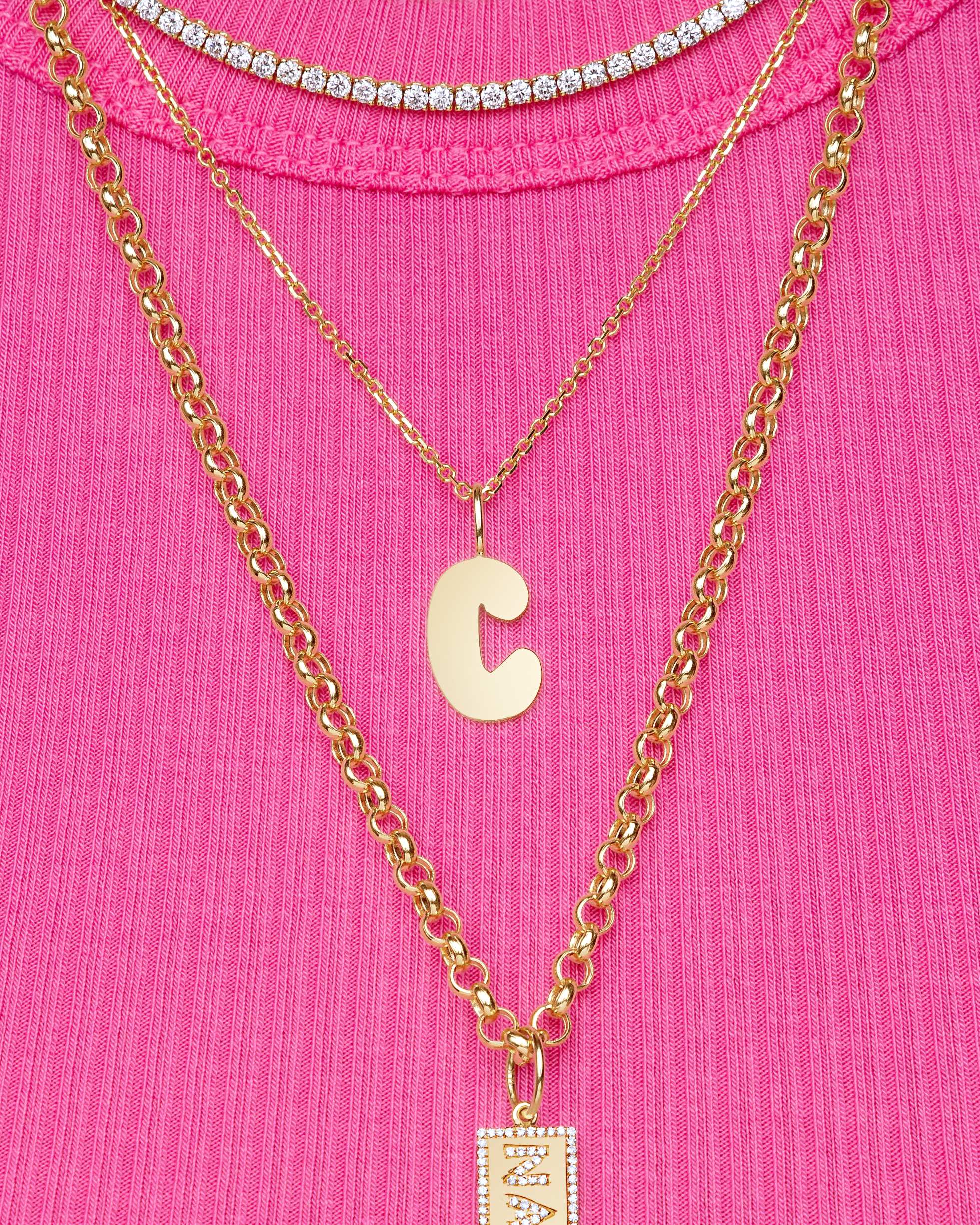 Solid Gold Bubble Font Initial Necklace Charm - Sparkle Society