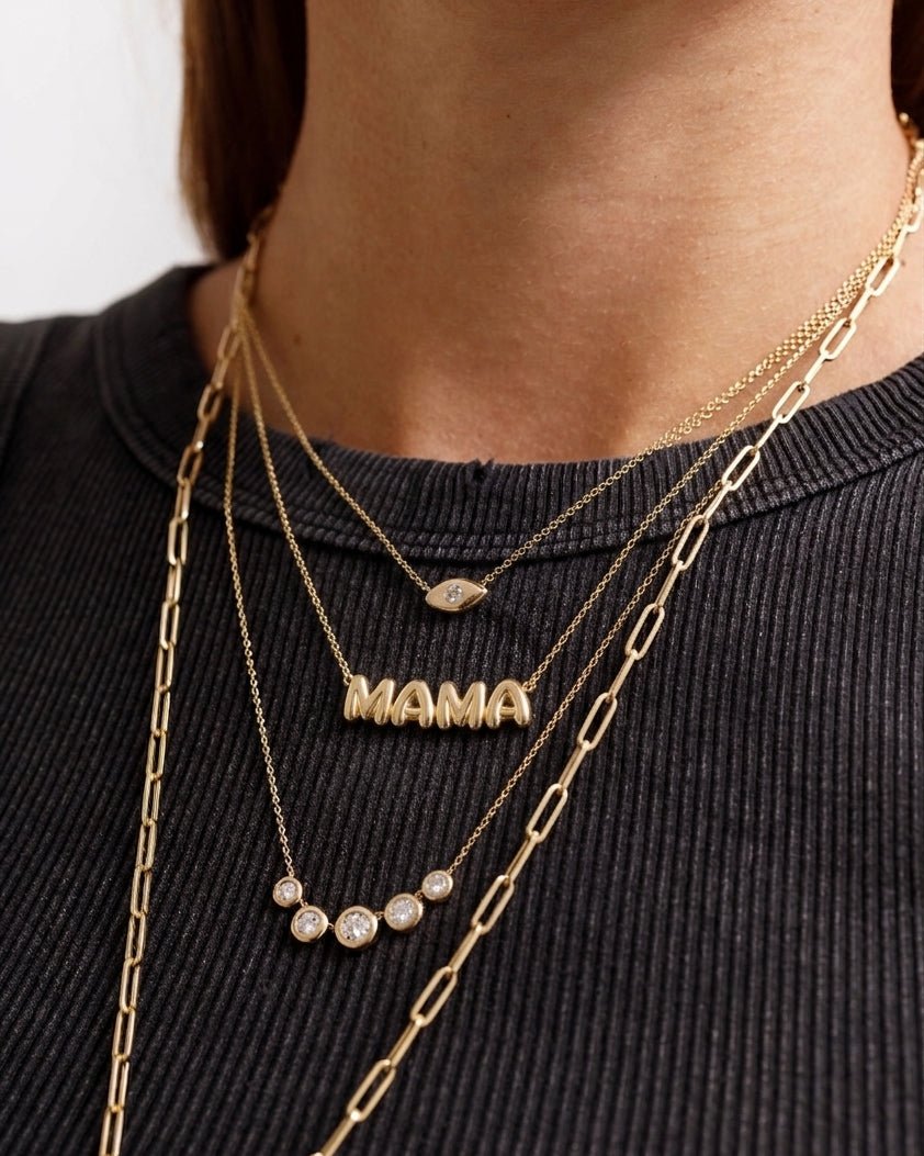 Solid Gold Bubble Font Mama Necklace - Sparkle Society