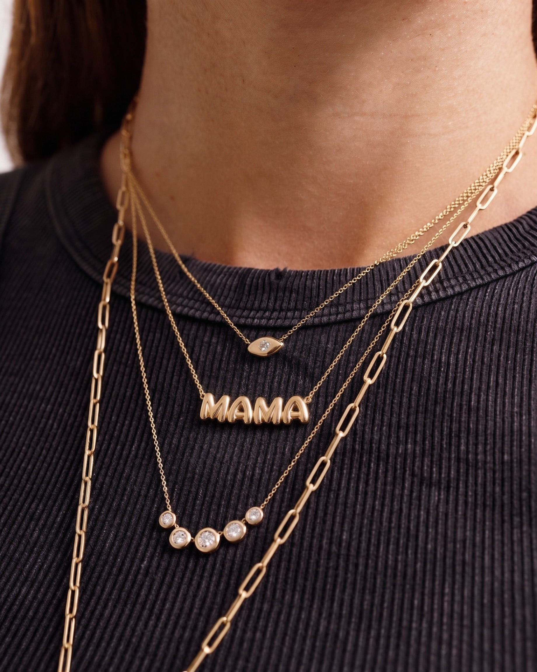 Solid Gold Bubble Font Mama Necklace - Sparkle Society