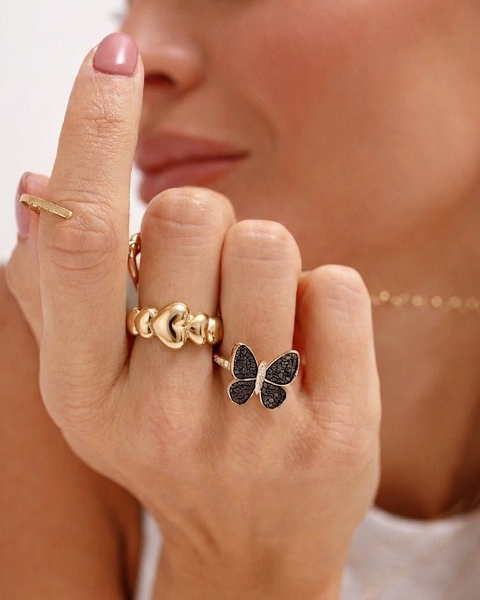 Solid Gold Graduated Puffed Heart Ring - Sparkle Society