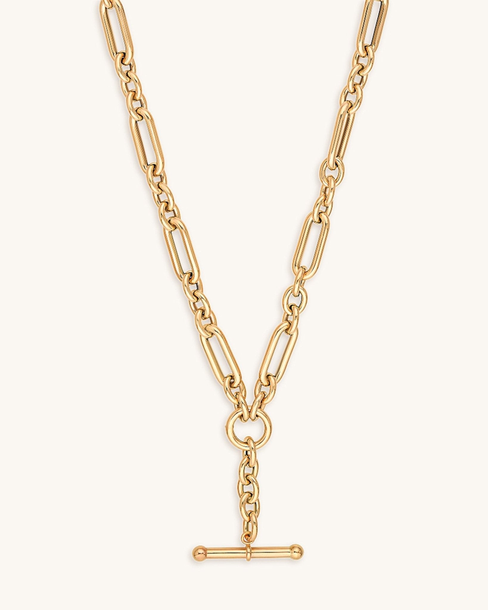 Solid Gold Paper Clip Lariat Necklace - Sparkle Society