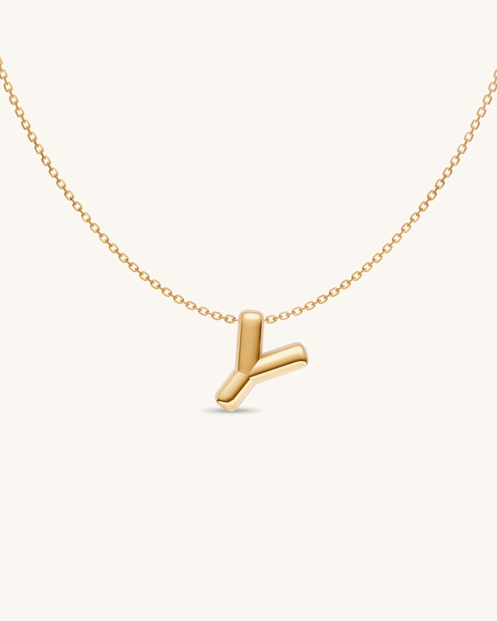 Solid Gold Puffed Initial Necklace - Sparkle Society