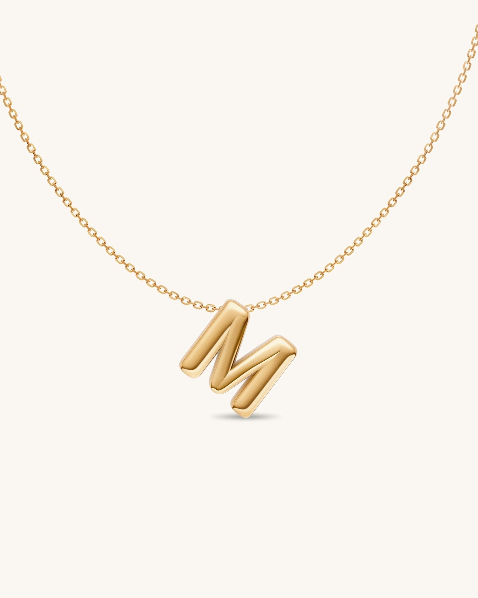 Solid Gold Puffed Initial Necklace - Sparkle Society