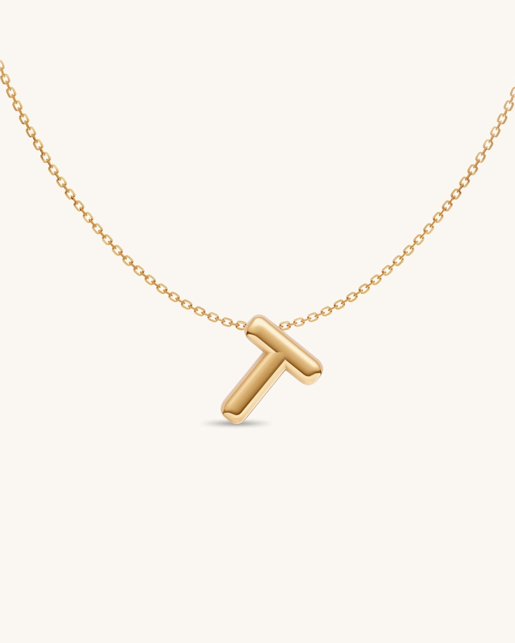 Solid Gold Puffed Initial Necklace - Sparkle Society