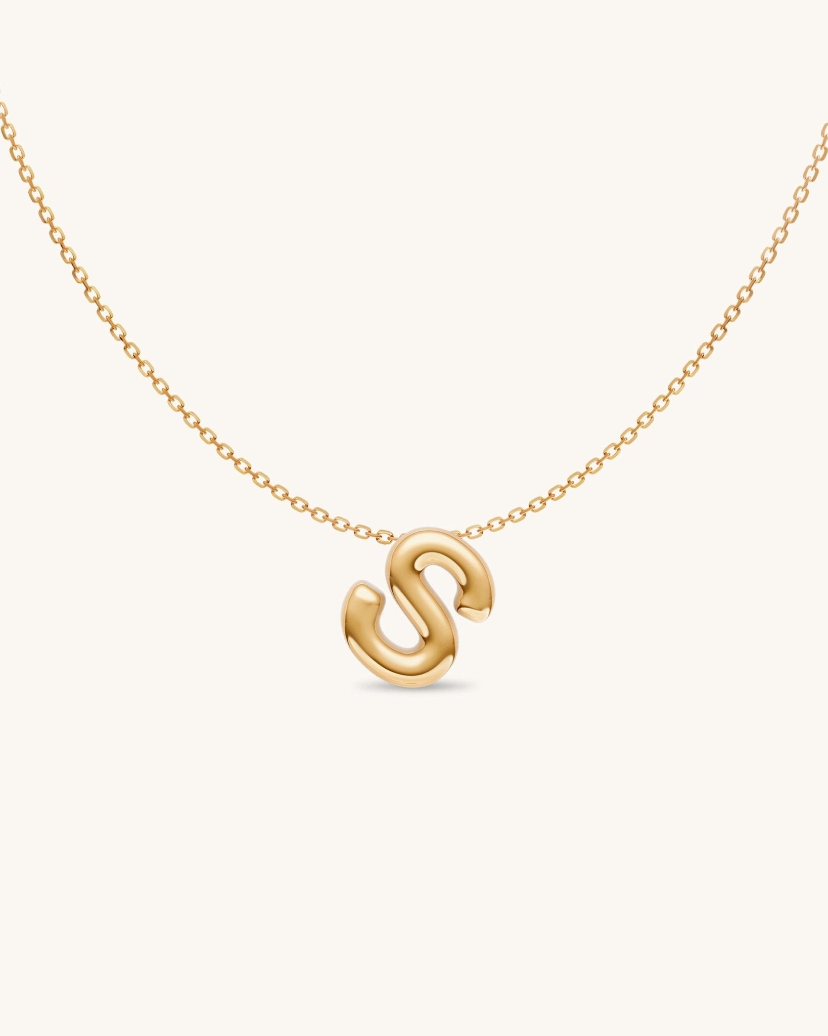 Solid Gold Puffed Initial Necklace - Sparkle Society