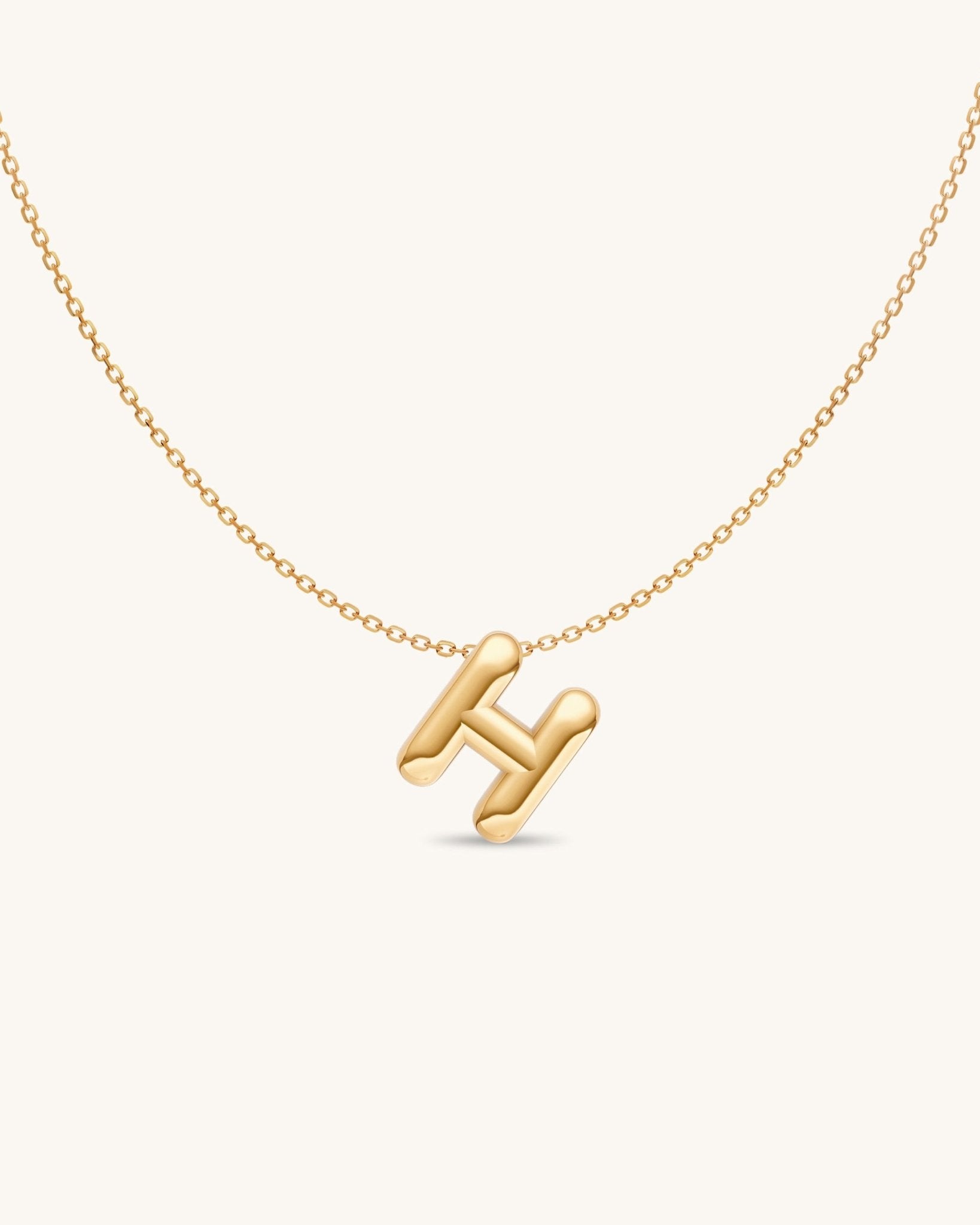 Solid Gold Puffed Initial Necklace - Sparkle Society