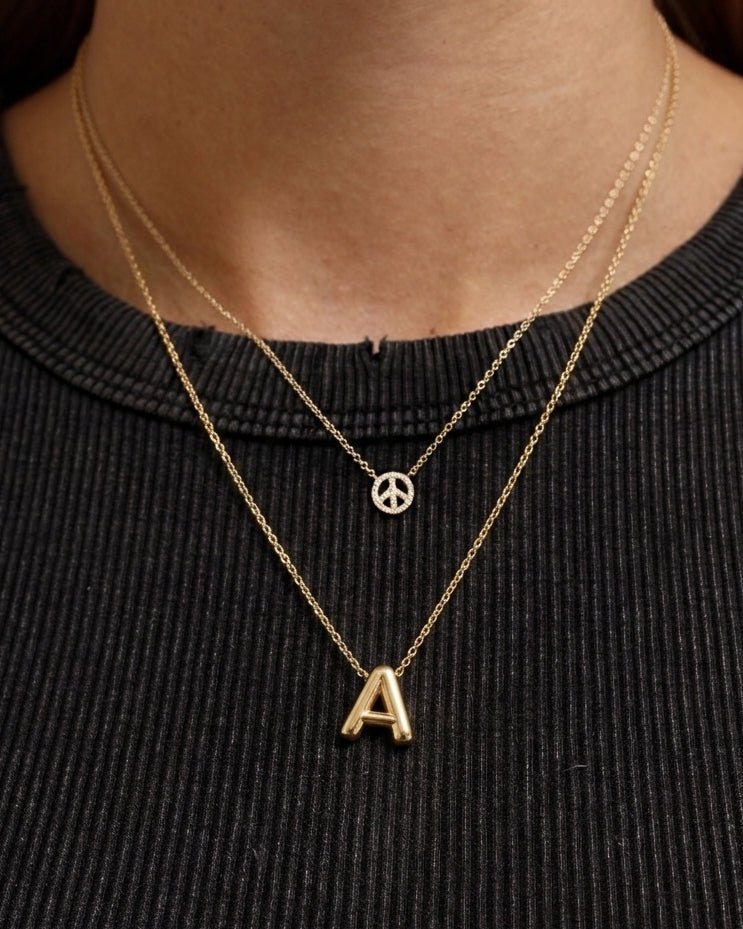 Solid Gold Puffed Initial Necklace - Sparkle Society