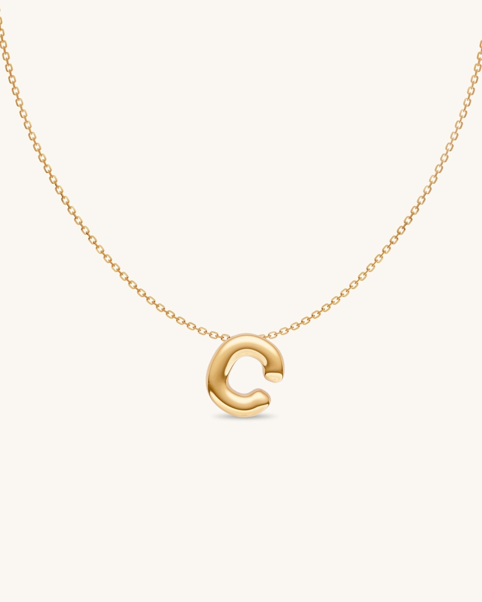 Solid Gold Puffed Initial Necklace - Sparkle Society
