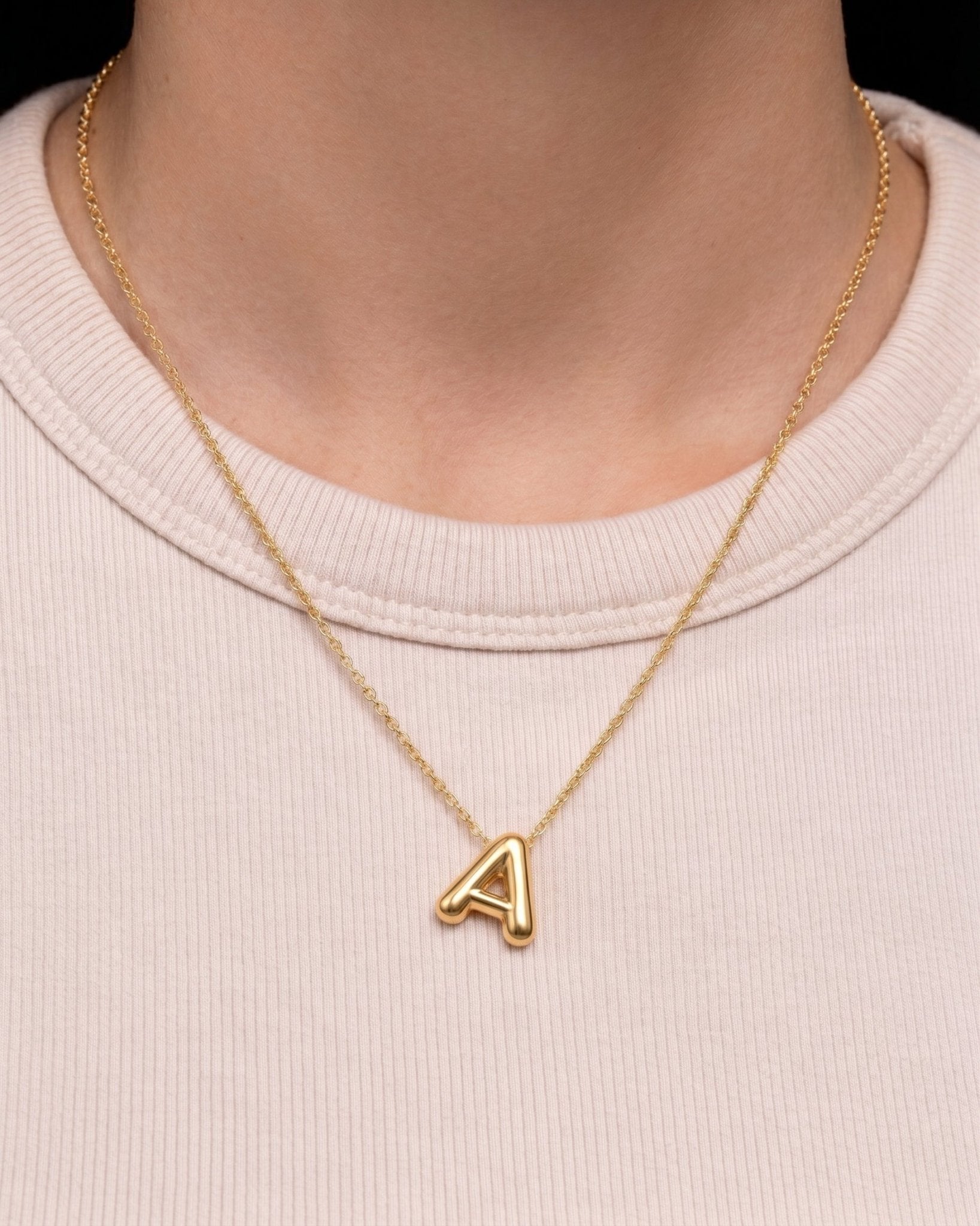 Solid Gold Puffed Initial Necklace - Sparkle Society