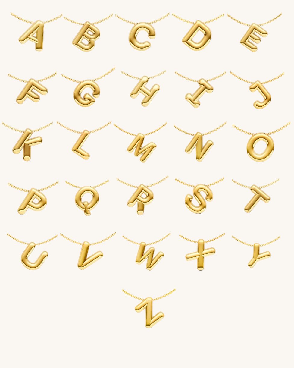 Solid Gold Puffed Initial Necklace - Sparkle Society