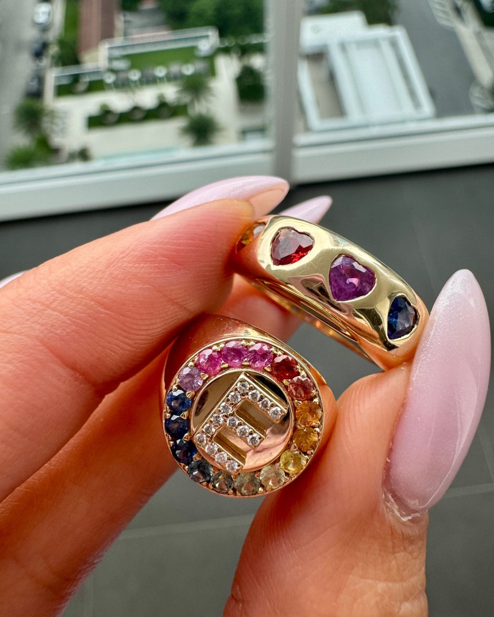 Solid Gold Rainbow Hearts Ring - Sparkle Society