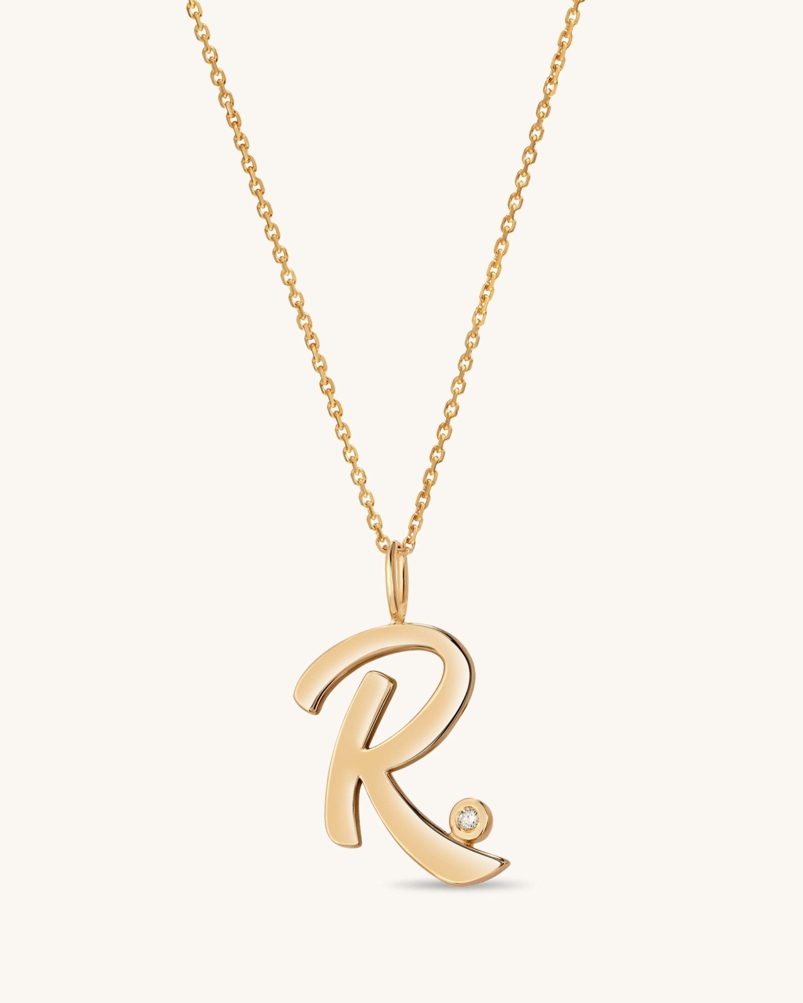 Solid Gold Script Initial & Diamond Bezel Necklace - Sparkle Society