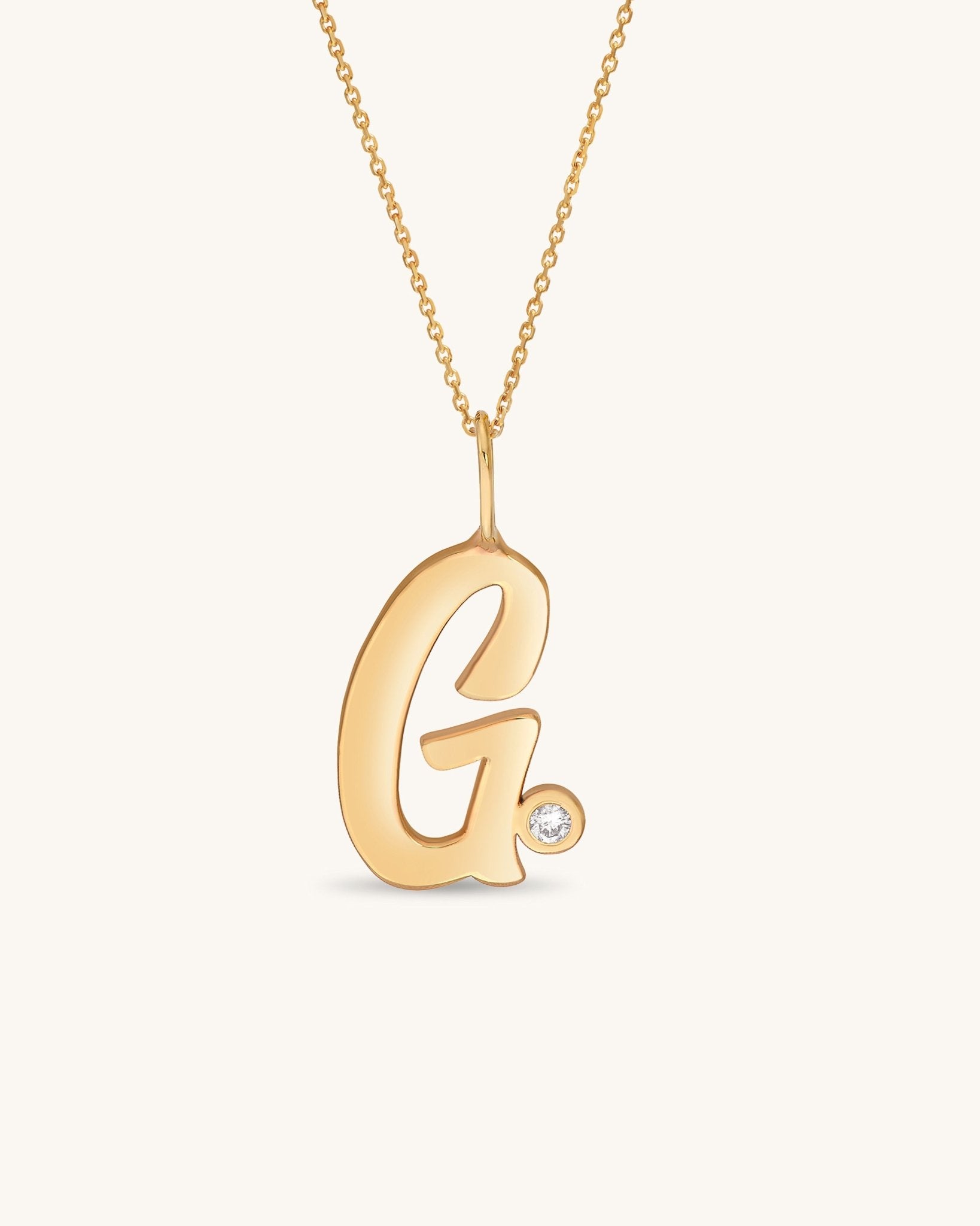 Solid Gold Script Initial & Diamond Bezel Necklace - Sparkle Society