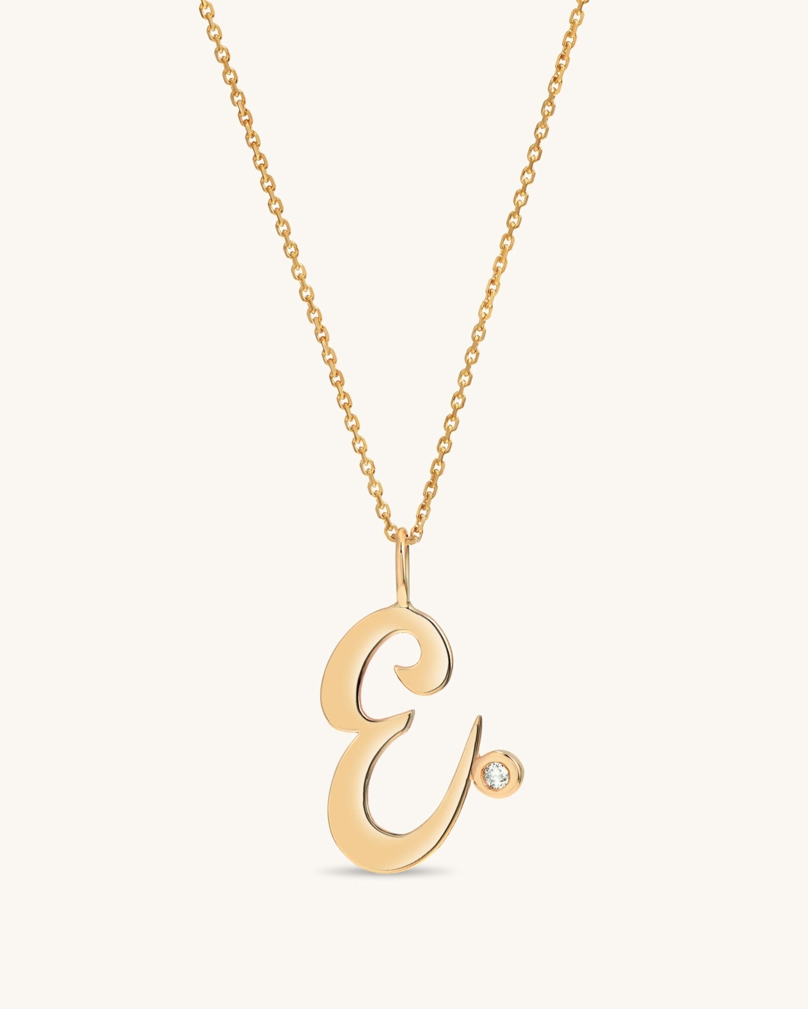 Solid Gold Script Initial & Diamond Bezel Necklace - Sparkle Society