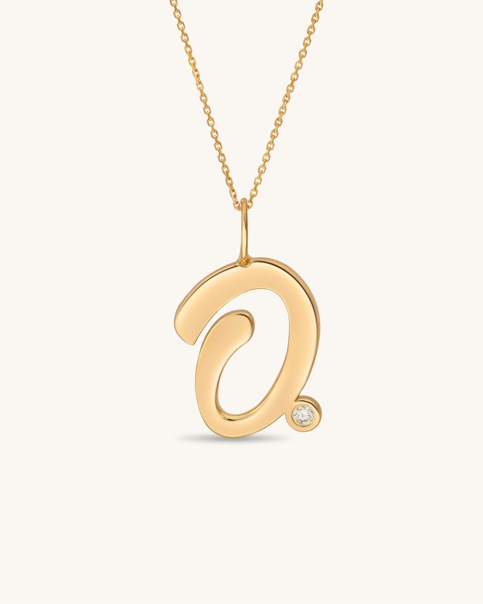 Solid Gold Script Initial & Diamond Bezel Necklace - Sparkle Society