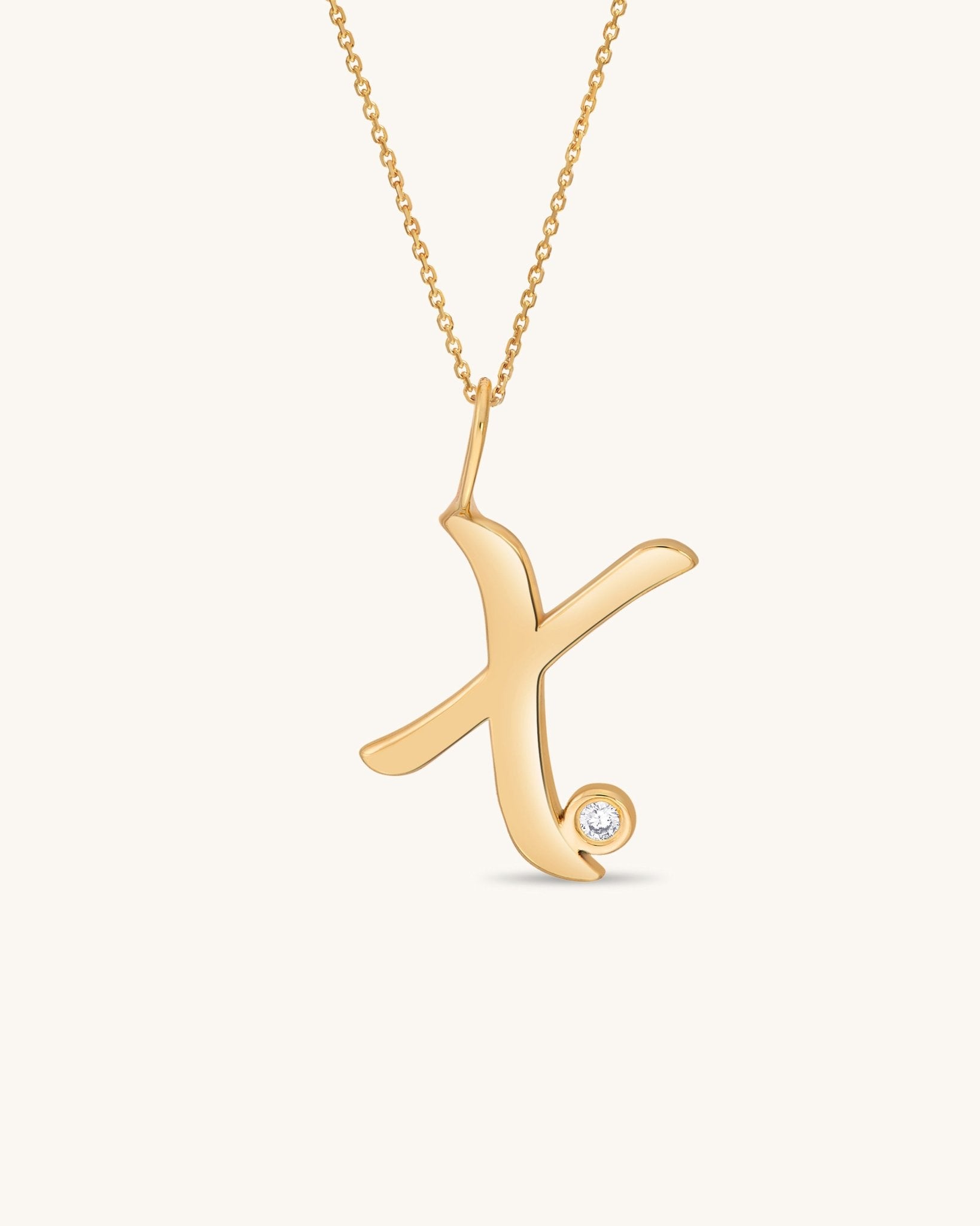 Solid Gold Script Initial & Diamond Bezel Necklace - Sparkle Society